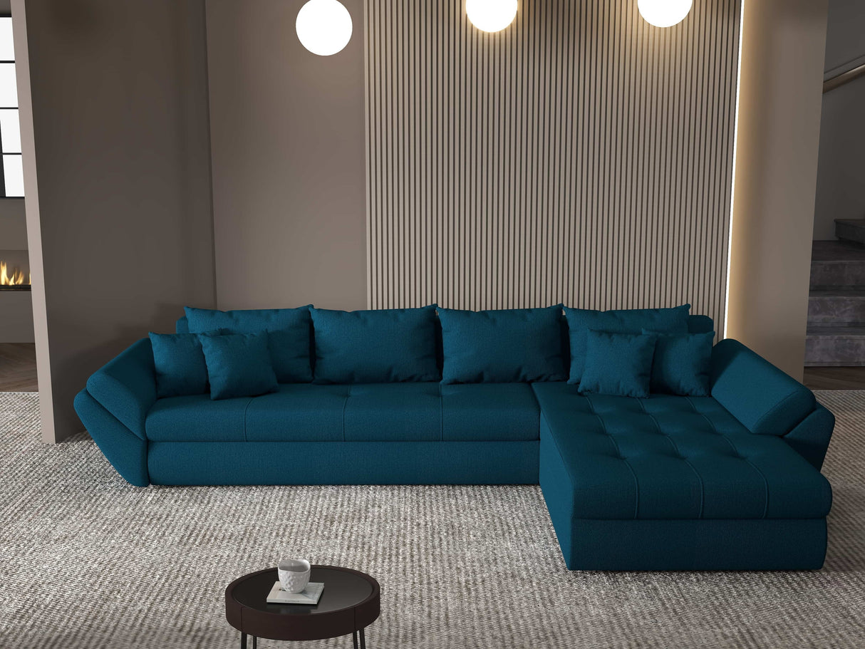 Colțar extensibil dumonde cu ladă de depozitare si sezut confortabil din spuma HR, Loana XL Enjoy Verde Petrol II 335x185 cm Fabrica
