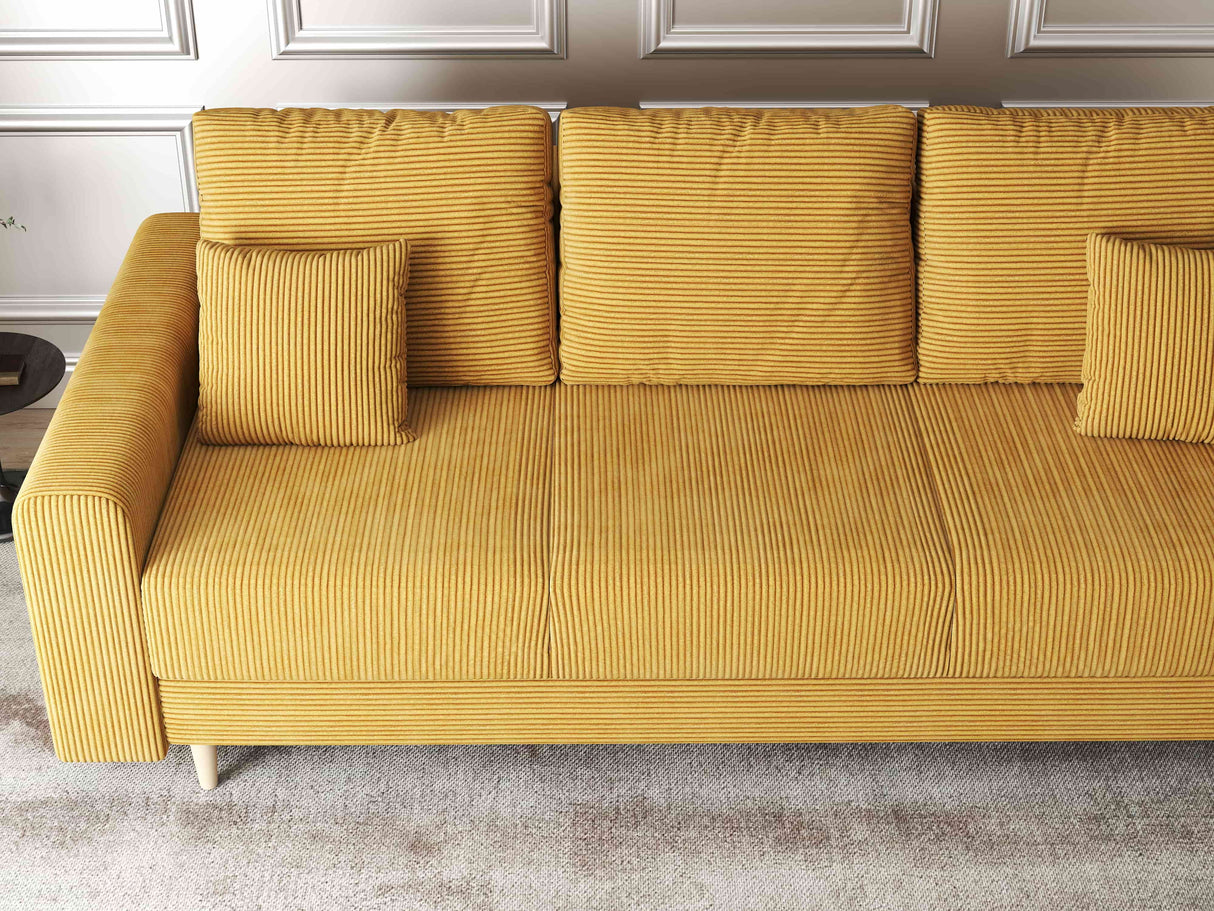 Canapea extensibilă dumonde cu ladă de depozitare si sezut confortabil din spuma HR, Kronos Zoom Mustar 210x100 cm fabrica