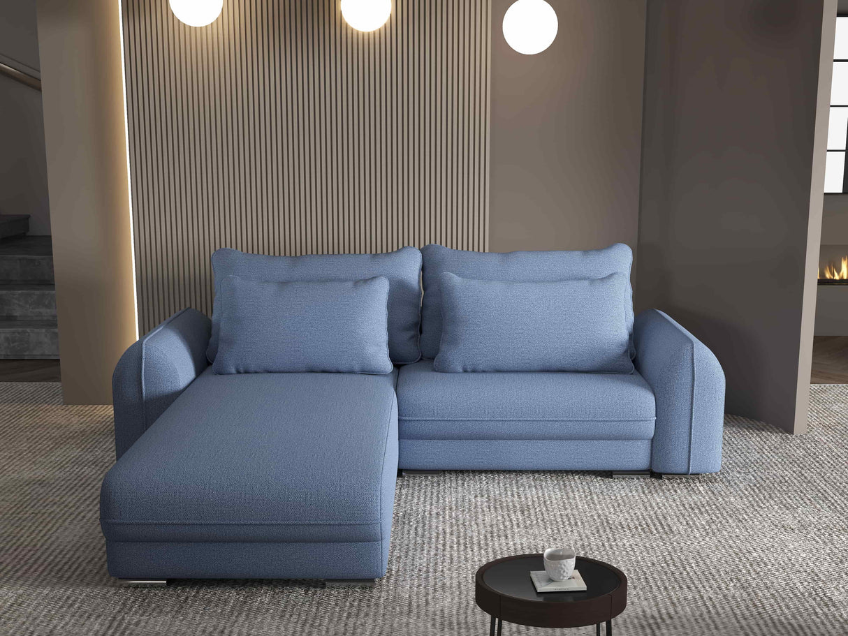 Colțar extensibil dumonde cu ladă de depozitare si sezut confortabil din spuma HR, Denver Enjoy Albastru 275x185 cm Fabrica