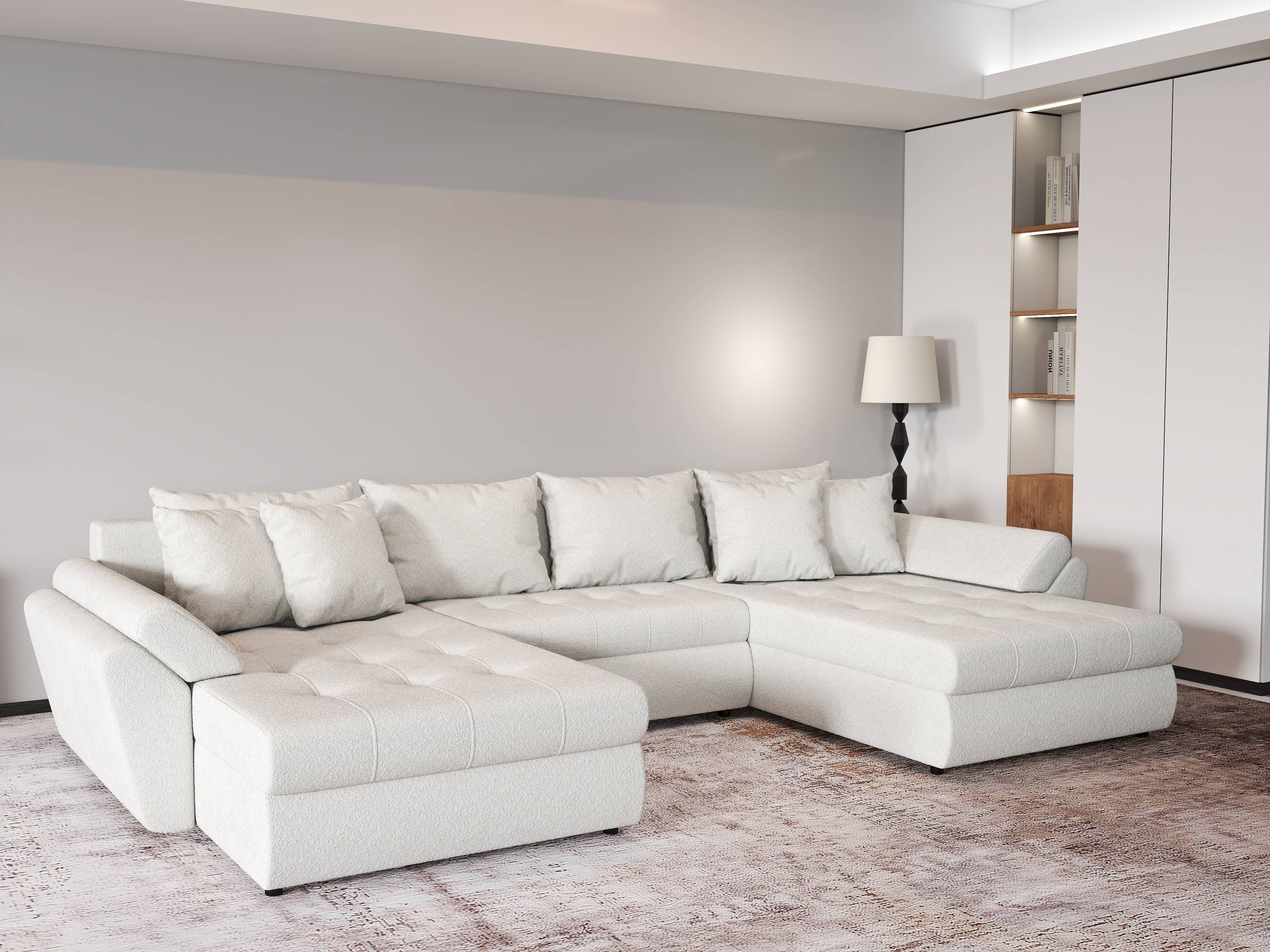 Colțar extensibil dumonde cu ladă de depozitare si sezut confortabil din spuma HR, Loana U Bej Euphoria 355x185 cm Fabrica