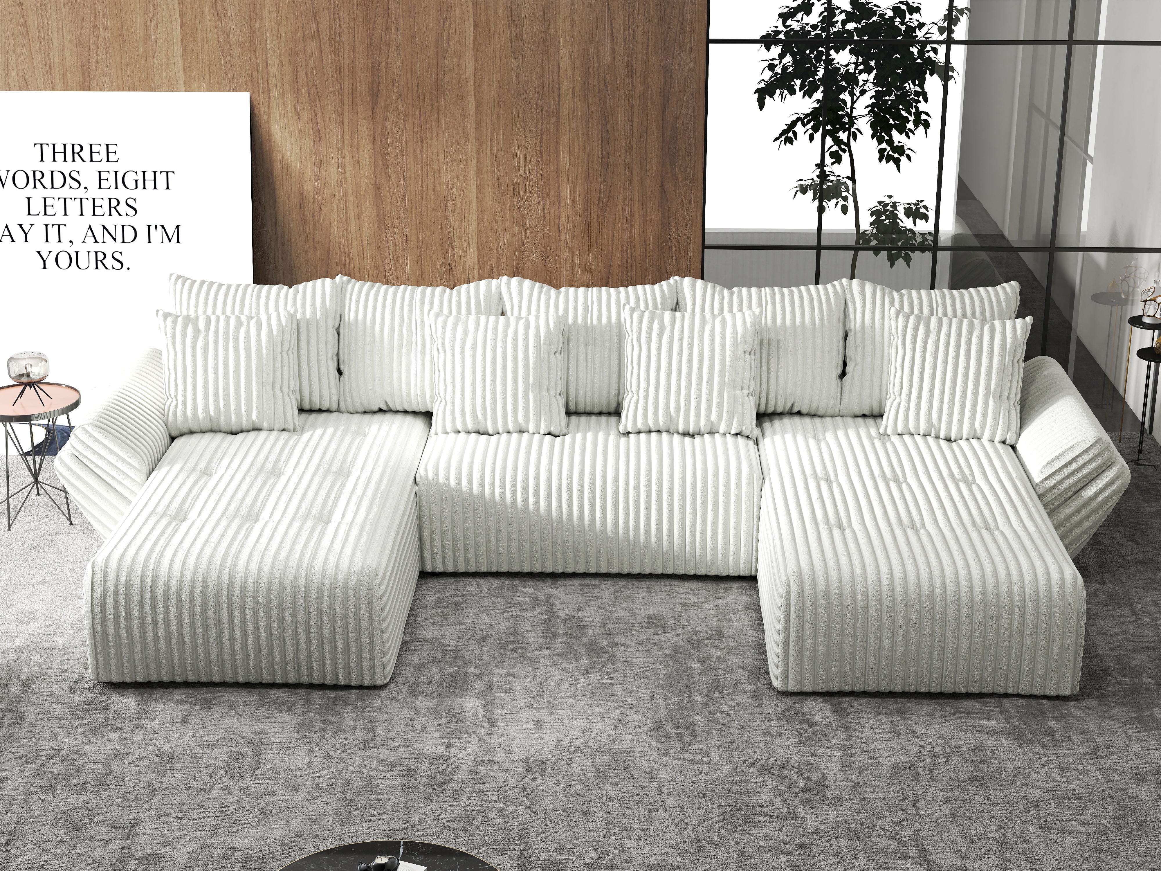 Colțar extensibil dumonde cu ladă de depozitare si sezut confortabil din spuma HR, Berlin U Ambience Bej 380x180 cm Fabrica