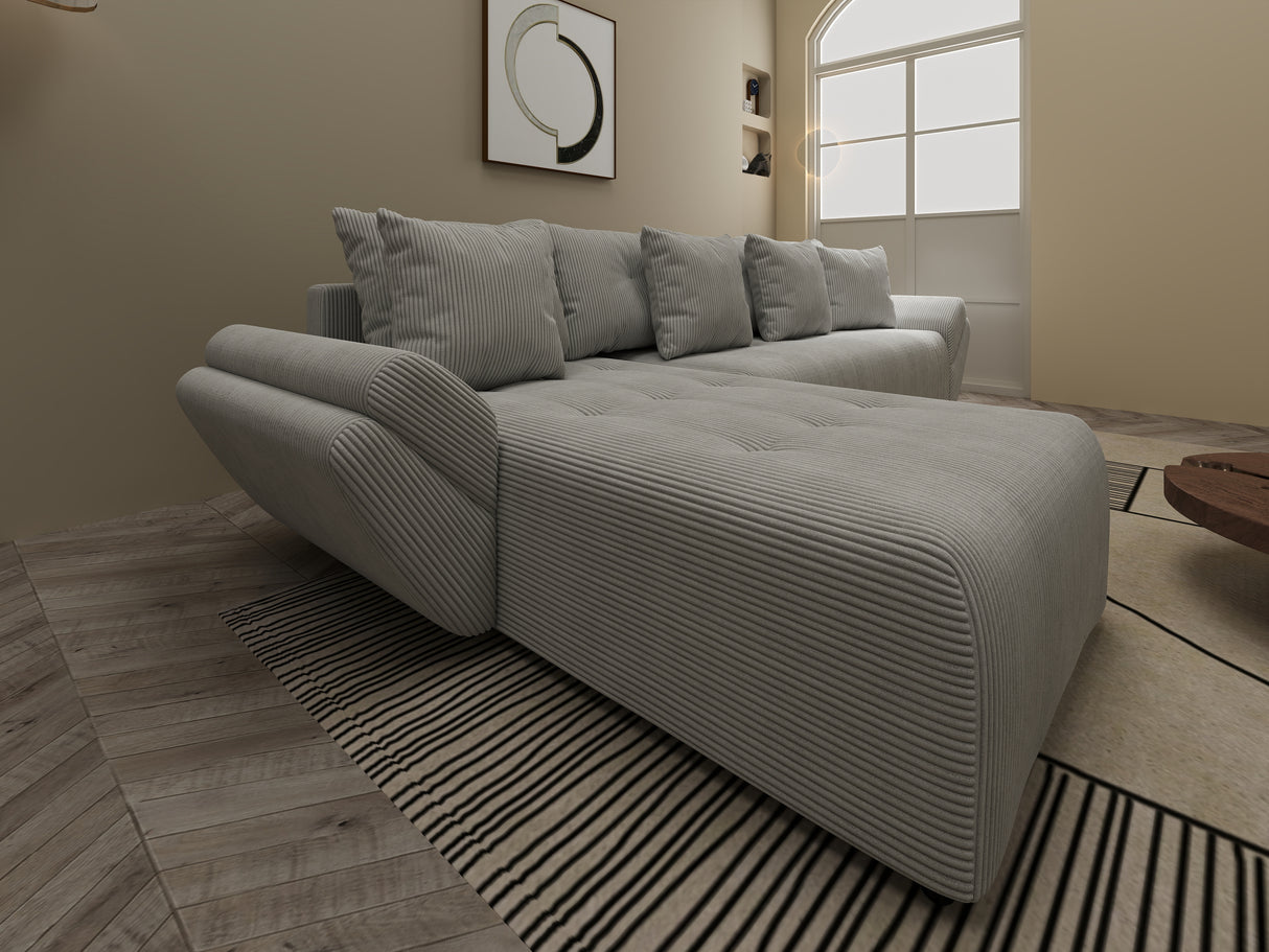 Colțar extensibil dumonde cu ladă de depozitare si sezut confortabil din spuma HR, Berlin XL Zoom Pearl 350x185 cm
