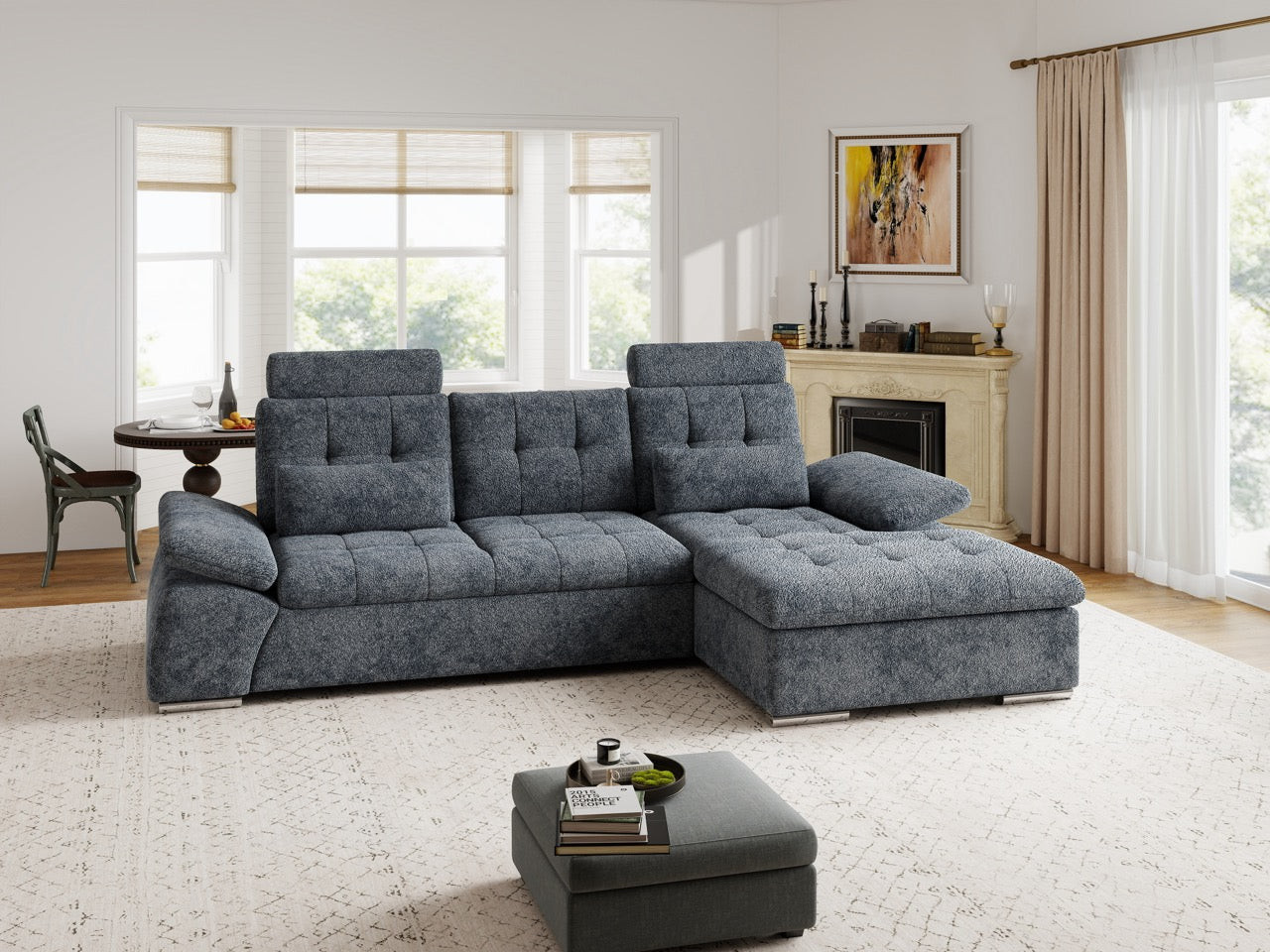 Colțar extensibil dumonde cu ladă de depozitare și șezut confortabil din spumă HR, Merkur Euphoria Gri Grafit 270x168 cm II