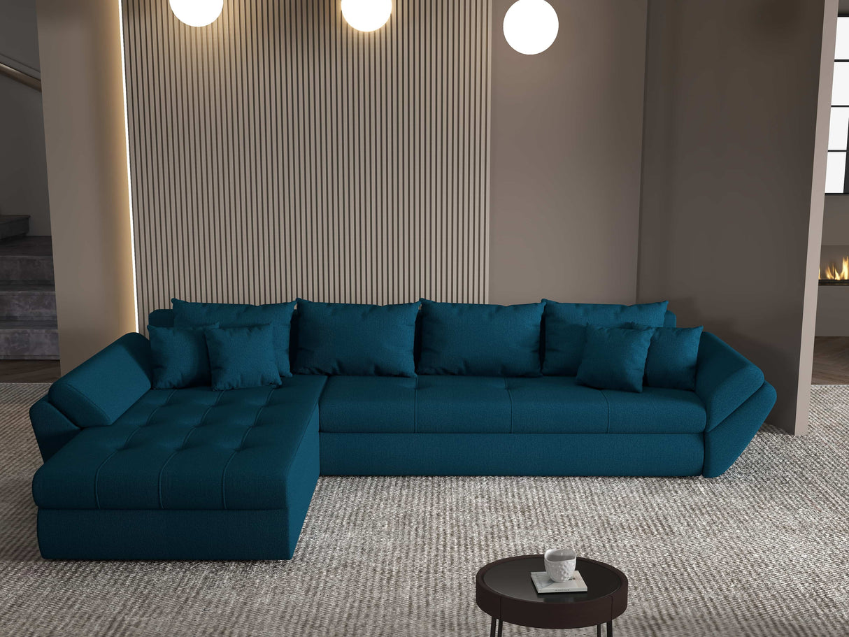 Colțar extensibil dumonde cu ladă de depozitare si sezut confortabil din spuma HR, Loana XL Enjoy Verde Petrol 335x185 cm Fabrica