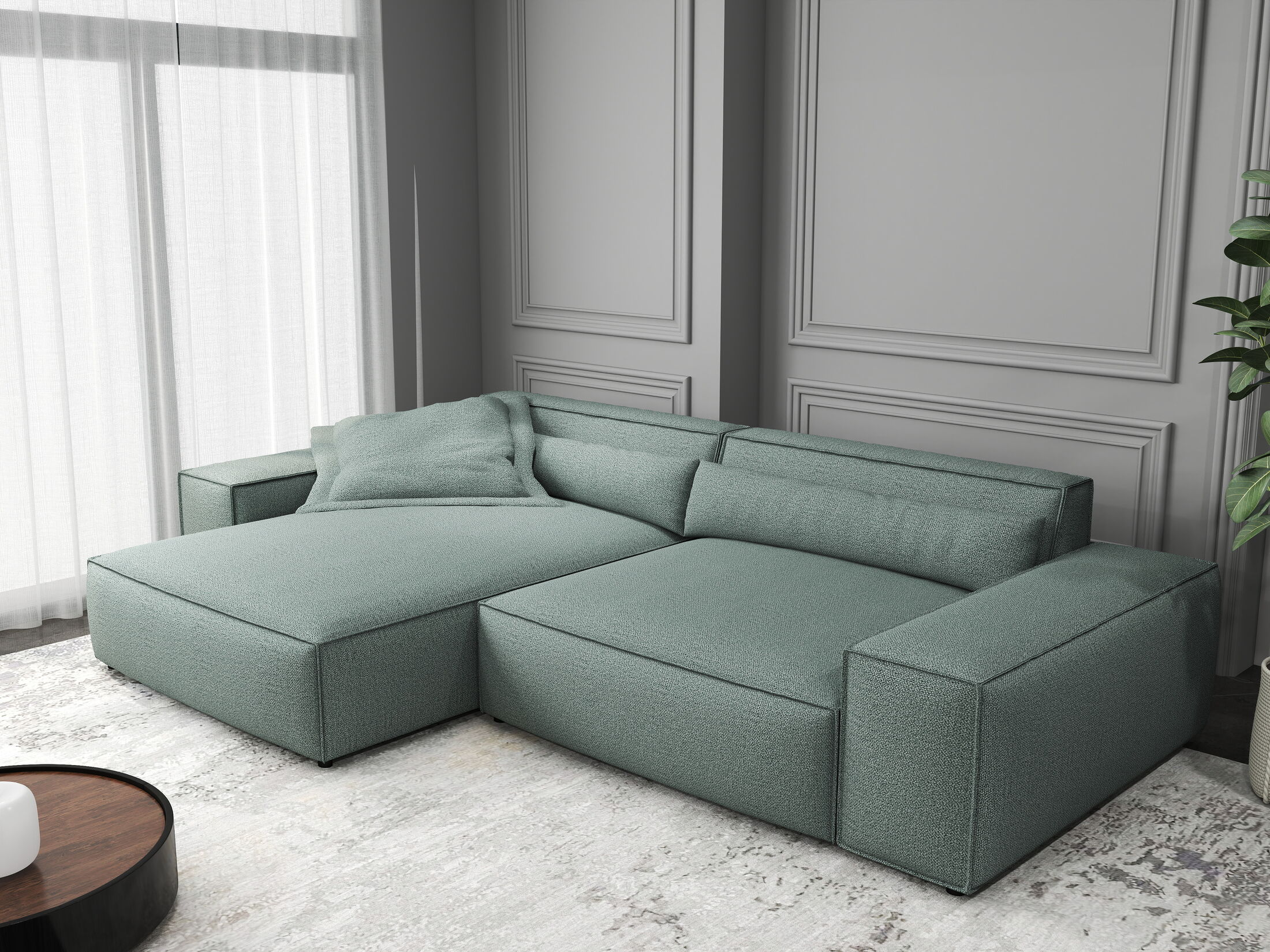 Colțar dumonde cu șezut confortabil din spumă HR, Marvelo Enjoy Verde Mint 264x175 cm