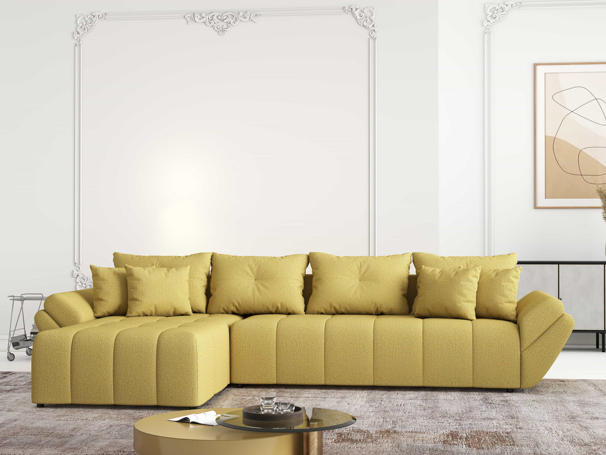 Colțar extensibil dumonde cu ladă de depozitare si sezut confortabil din spuma HR, Berlin XL Enjoy Lux Melon 350x185 cm Fabrica