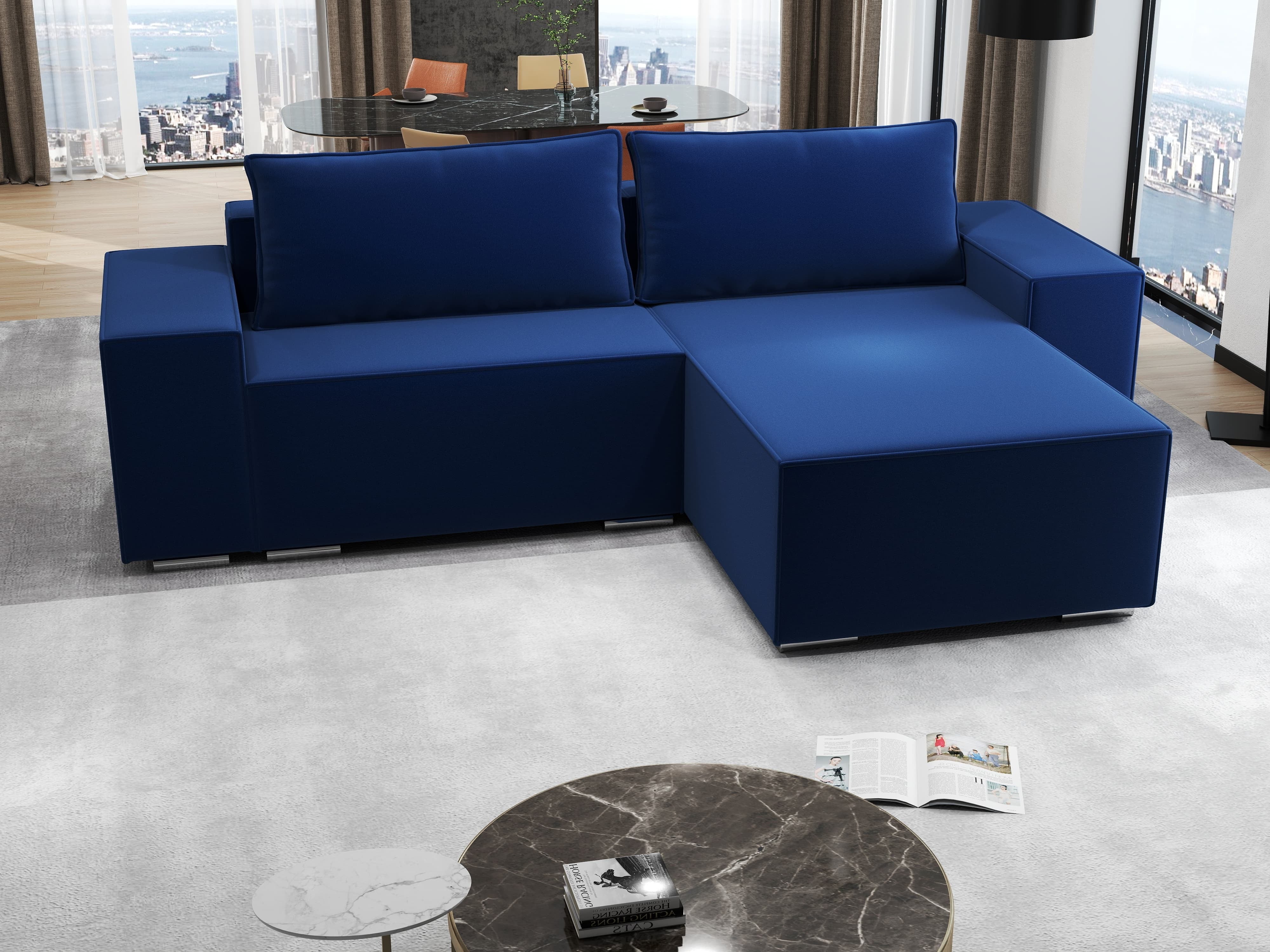 Colțar extensibil dumonde cu ladă de depozitare si sezut confortabil din spuma HR, Dream Royal Albastru 290x185 cm II Fabrica