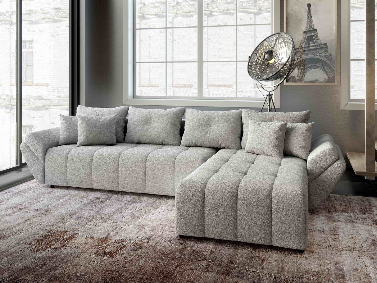 Colțar extensibil dumonde cu ladă de depozitare si sezut confortabil din spuma HR, Berlin XL Euphoria Grey 350x185 cm II Fabrica