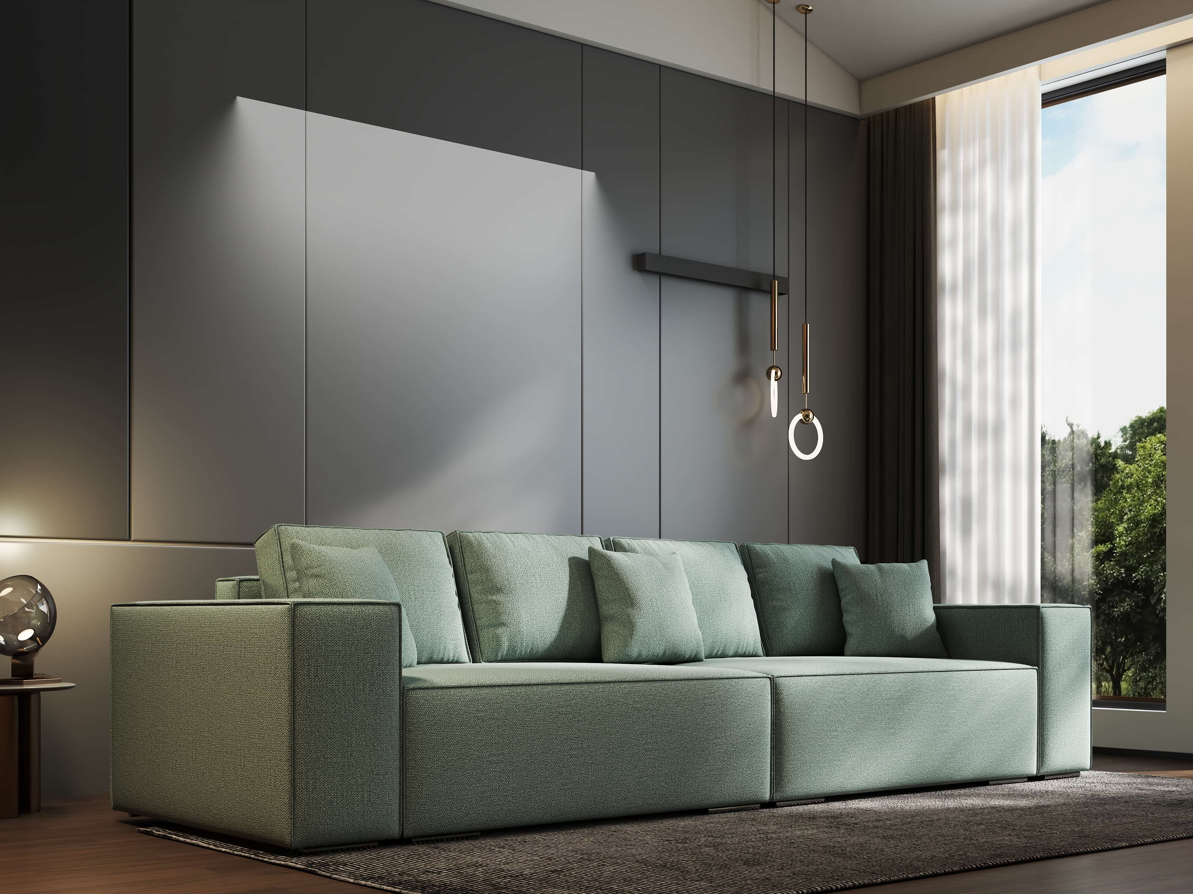 Canapea extensibilă dumonde cu ladă de depozitare si sezut confortabil din spuma HR, Dream Enjoy Mint 310x100 cm Fabrica