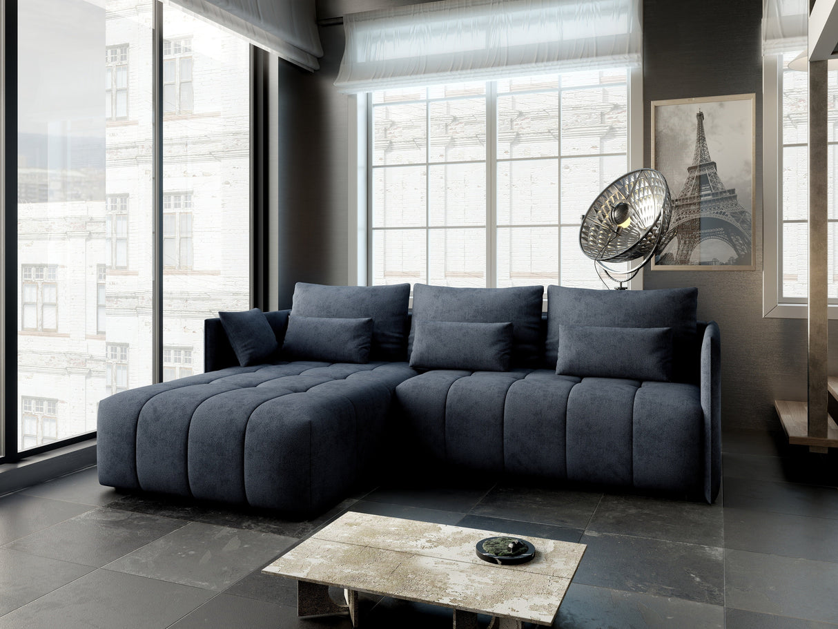 Colțar extensibil dumonde cu ladă de depozitare si sezut confortabil din spuma HR, Malta Grau 235x185 cm Fabrica