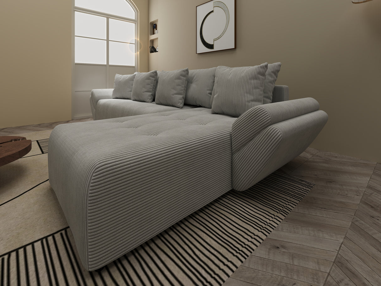 Colțar extensibil dumonde cu ladă de depozitare si sezut confortabil din spuma HR, Berlin XL Zoom Pearl 350x185 cm II