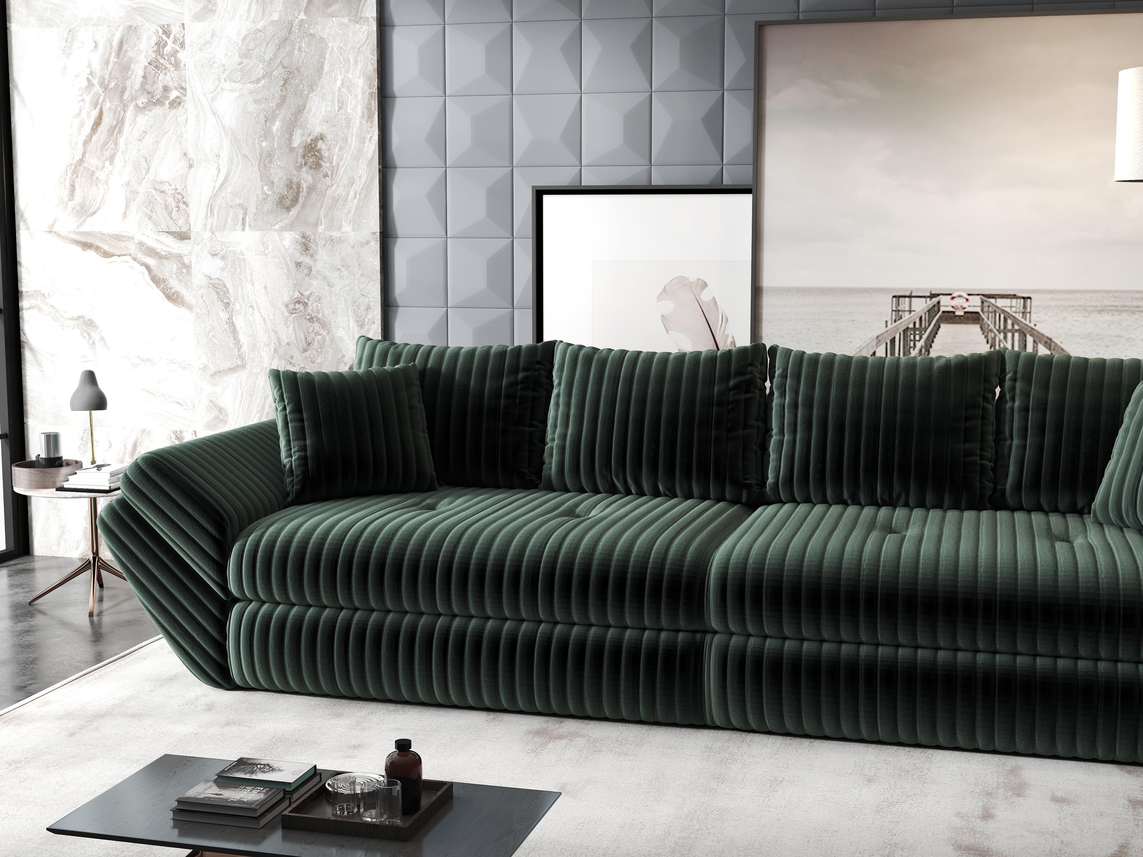 Canapea extensibilă dumonde cu ladă de depozitare si sezut confortabil din spuma HR, Loana Ambience Verde 300x100 cm Fabrica