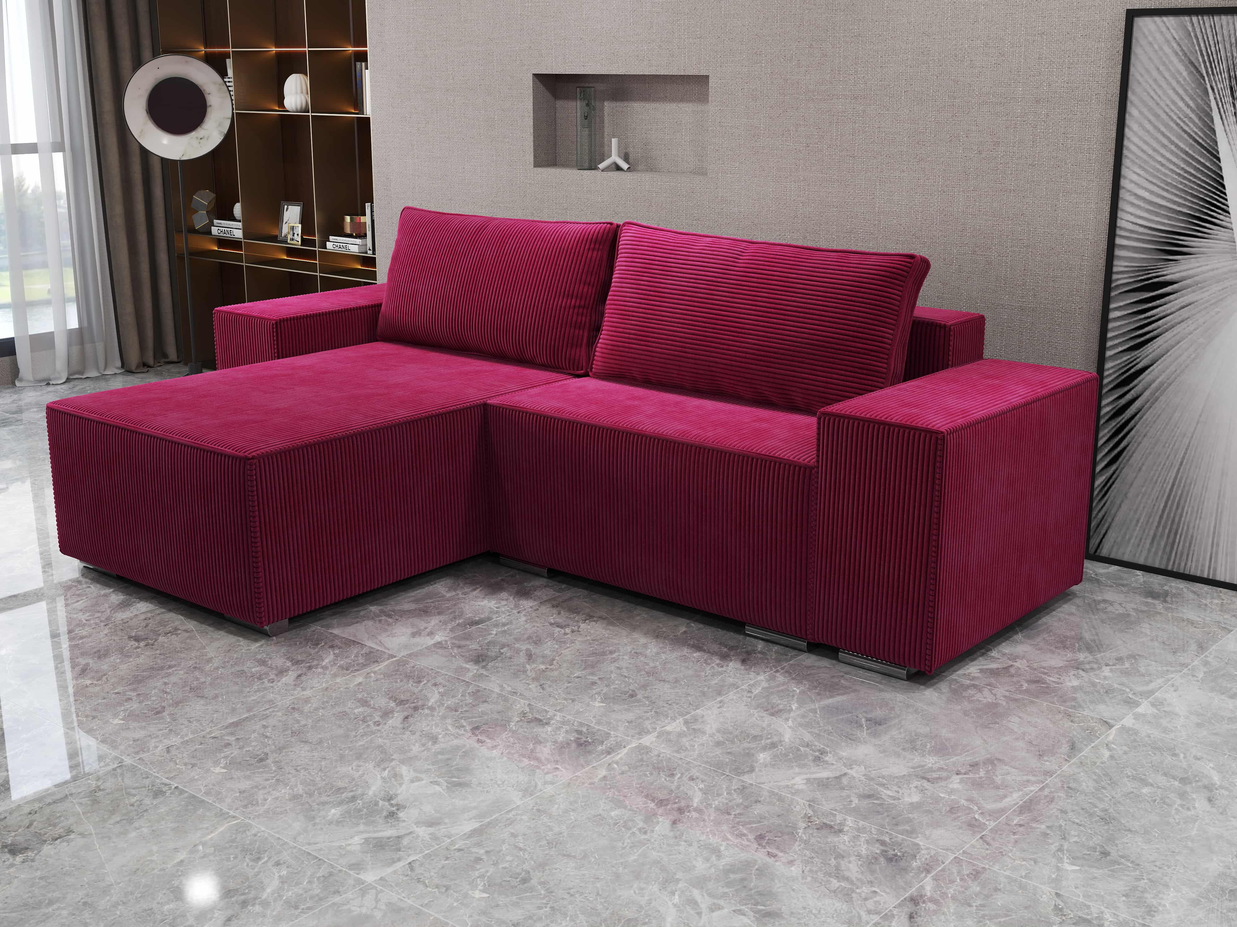 Colțar extensibil dumonde cu ladă de depozitare si sezut confortabil din spuma HR, Dream Zoom Rosu 290x185 cm Fabrica