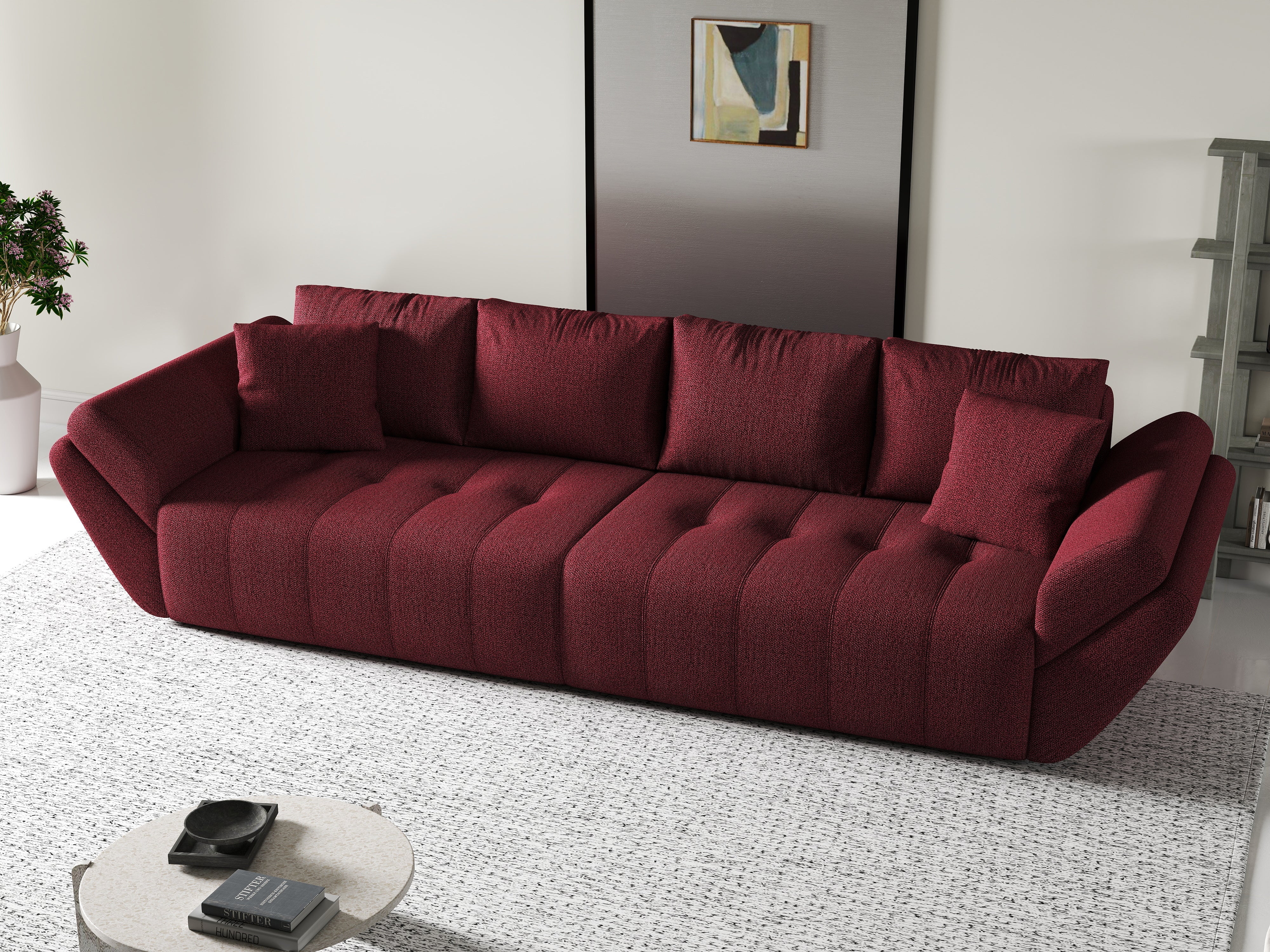 Canapea extensibilă dumonde cu ladă de depozitare si sezut confortabil din spuma HR, Berlin Enjoy Red 300x100 cm Fabrica