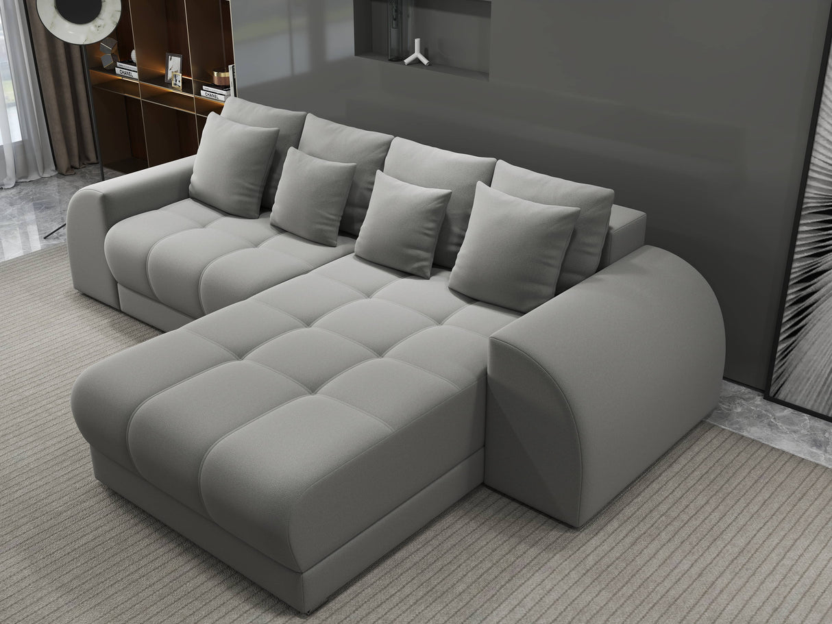 Colțar extensibil dumonde cu ladă de depozitare si sezut confortabil din spuma HR, Verona Royal Gri II 290x185 cm Fabrica