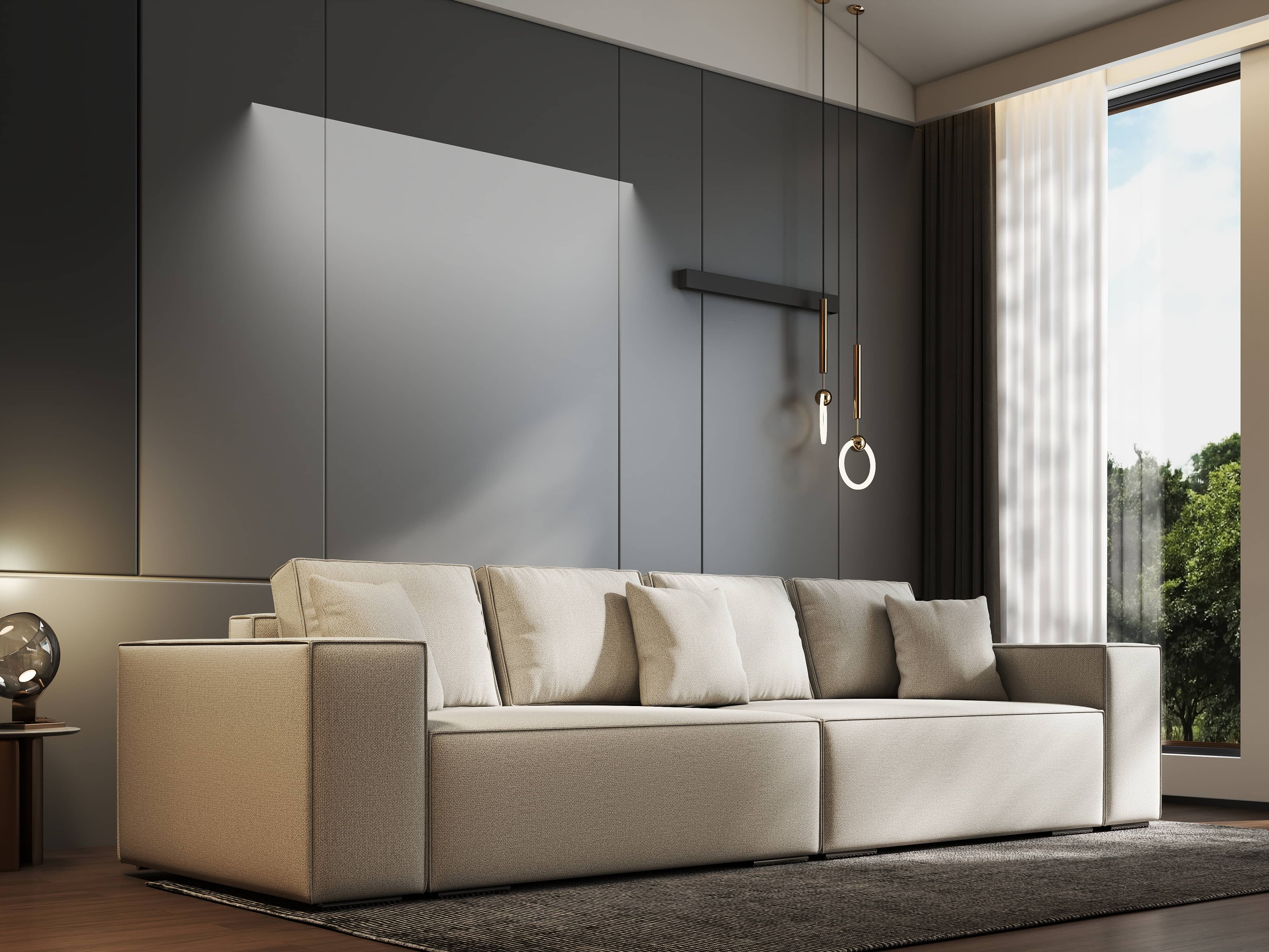 Canapea extensibilă dumonde cu ladă de depozitare si sezut confortabil din spuma HR, Dream Enjoy Bej 310x100 cm Fabrica