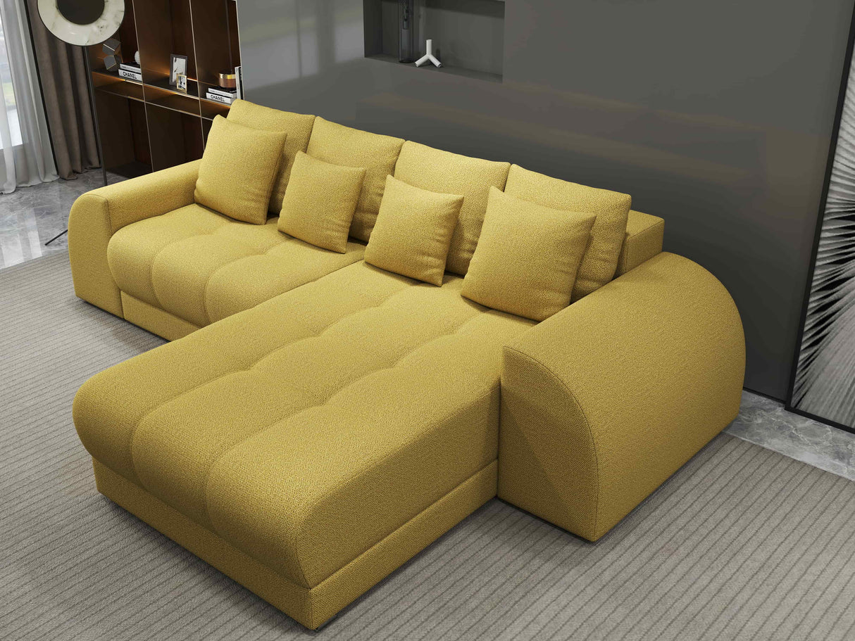 Colțar extensibil dumonde cu ladă de depozitare si sezut confortabil din spuma HR, Verona Enjoy Melon II 290x185 cm Fabrica