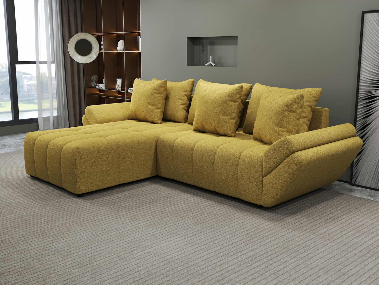 Colțar extensibil dumonde cu ladă de depozitare si sezut confortabil din spuma HR, Berlin Enjoy Melon 280x185 cm Fabrica
