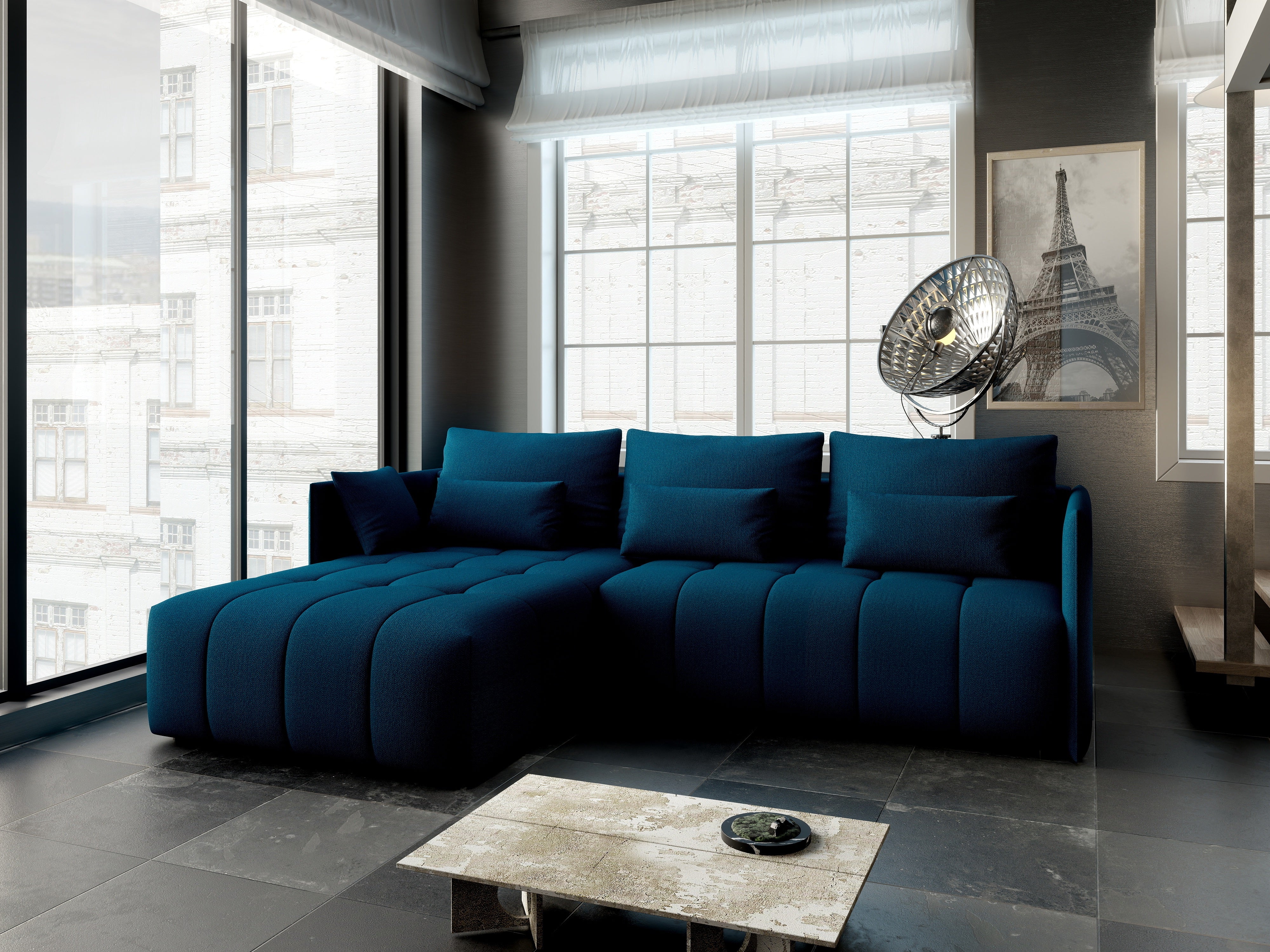 Colțar extensibil dumonde cu ladă de depozitare si sezut confortabil din spuma HR, Malta Verde Petrol 235x185 cm Fabrica