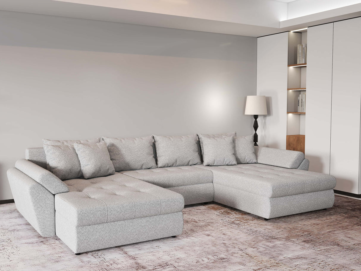 Colțar extensibil dumonde cu ladă de depozitare si sezut confortabil din spuma HR, Loana U Gri Euphoria 355x185 cm Fabrica