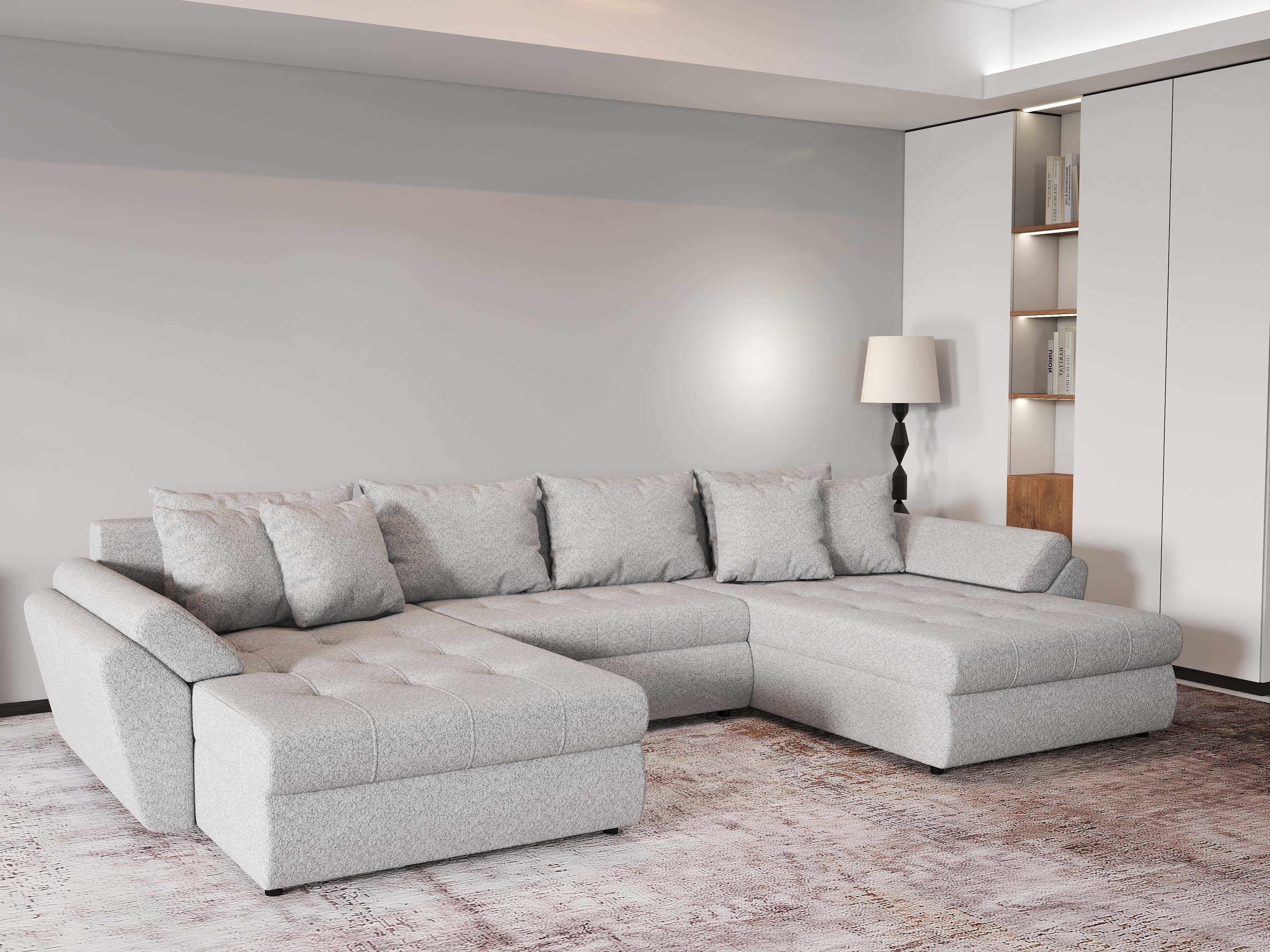Colțar extensibil dumonde cu ladă de depozitare si sezut confortabil din spuma HR, Loana U Gri Euphoria 355x185 cm Fabrica