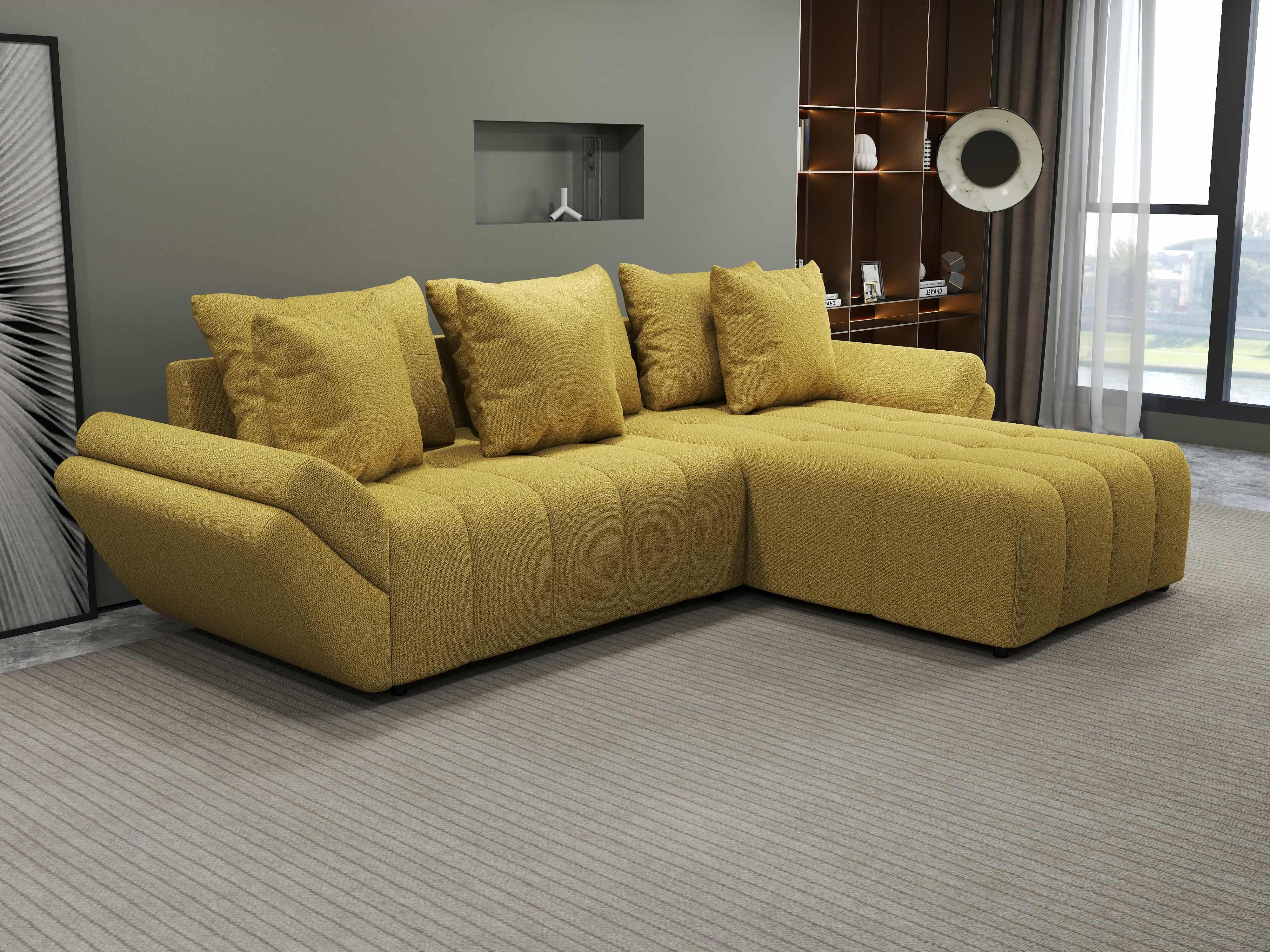 Colțar extensibil dumonde cu ladă de depozitare si sezut confortabil din spuma HR, Berlin Enjoy Melon 280x185 cm II Fabrica