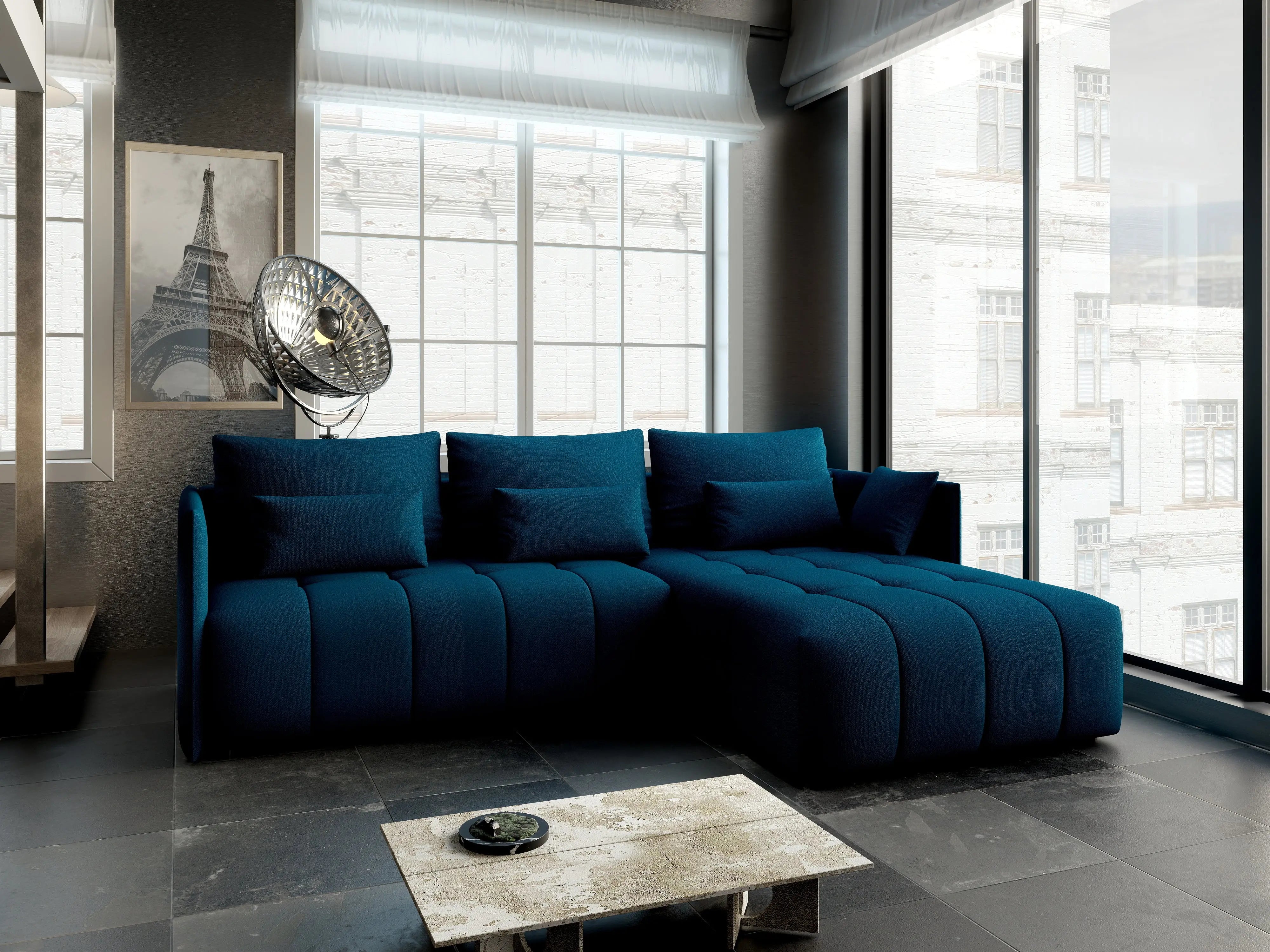 Colțar extensibil dumonde cu ladă de depozitare si sezut confortabil din spuma HR, Malta Verde Petrol II 235x185 cm Fabrica