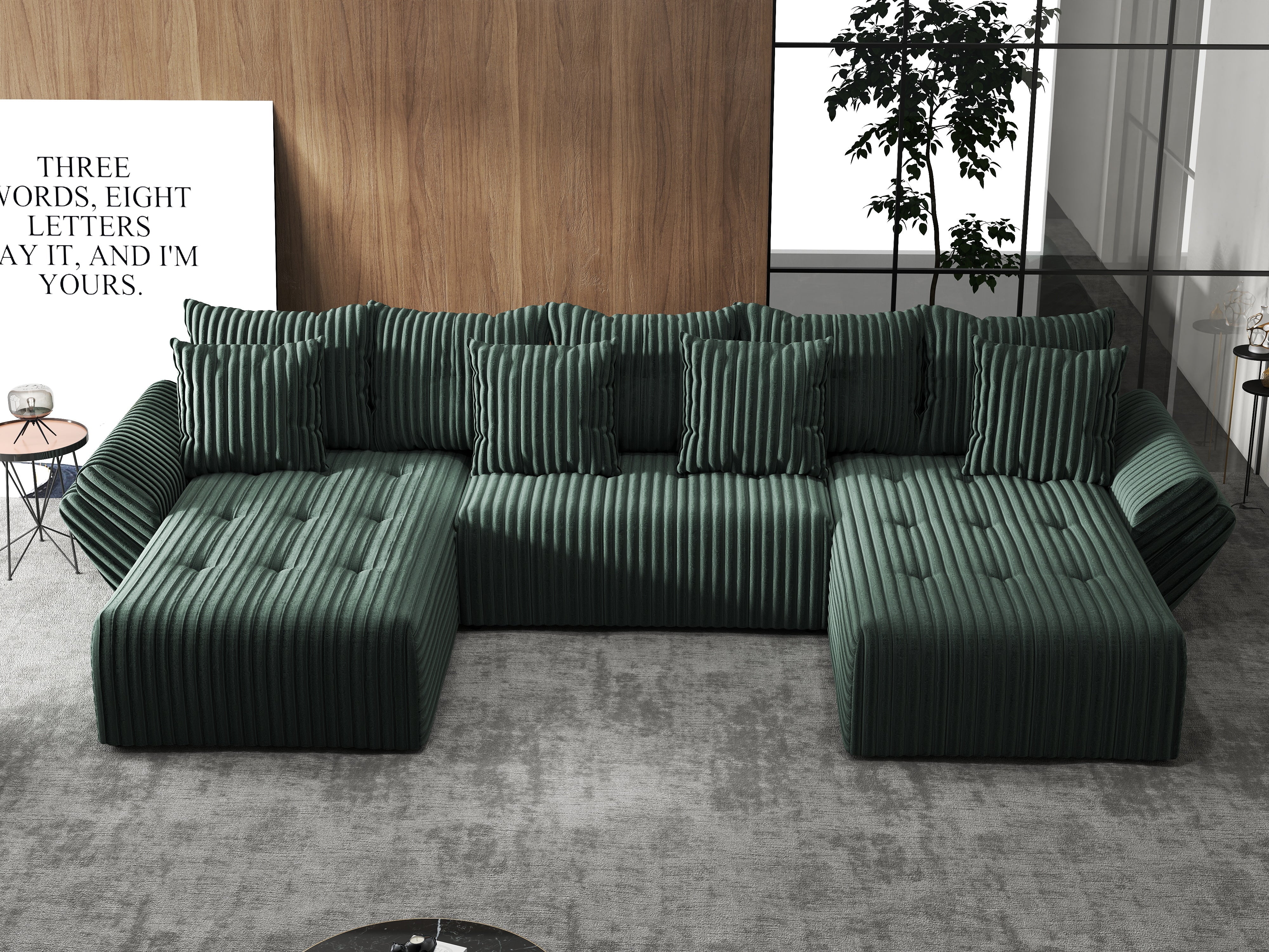 Colțar extensibil dumonde cu ladă de depozitare si sezut confortabil din spuma HR, Berlin U Verde Ambience 380x180 cm Fabrica