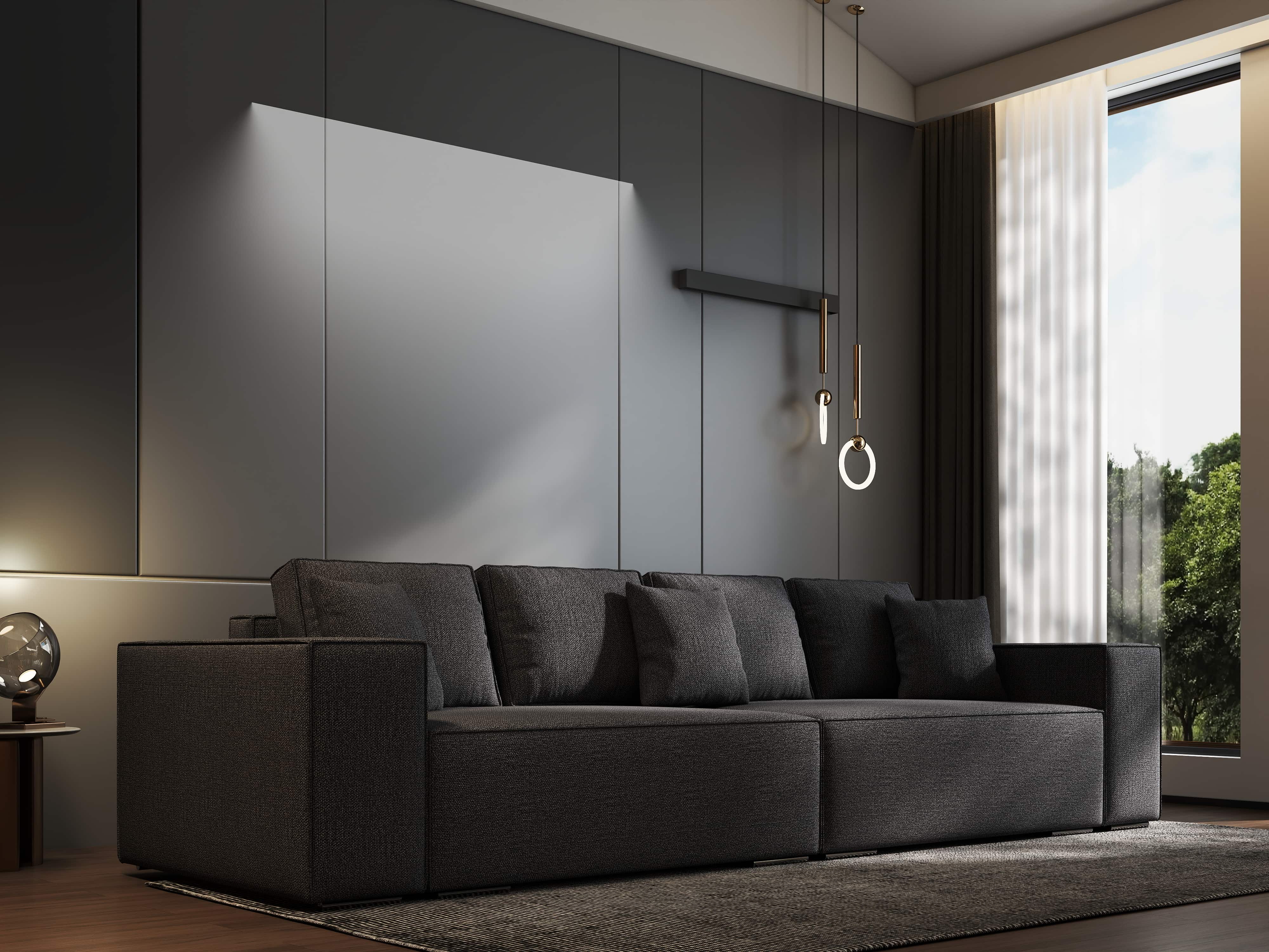 Canapea extensibilă dumonde cu ladă de depozitare si sezut confortabil din spuma HR, Dream Enjoy Grafit 310x100 cm Fabrica