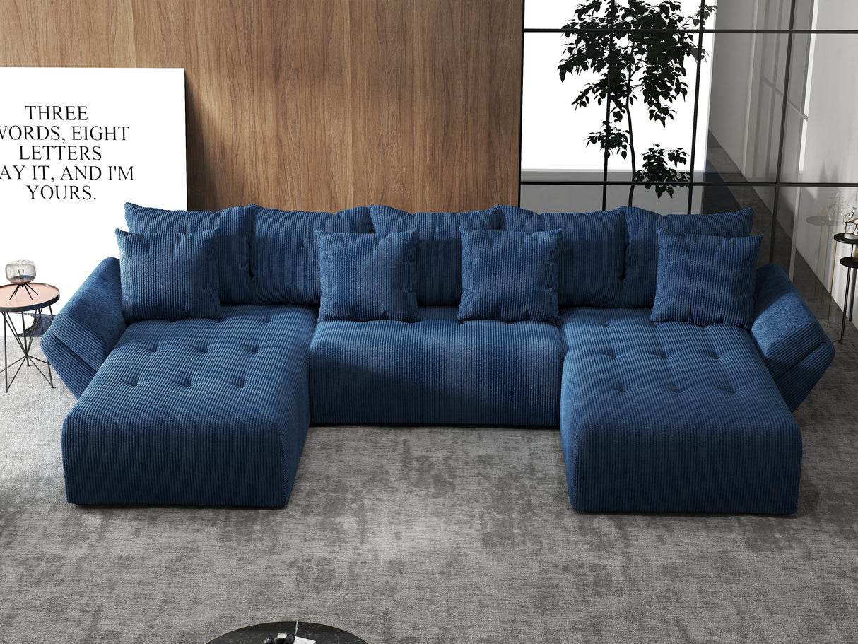 Colțar extensibil dumonde cu ladă de depozitare si sezut confortabil din spuma HR, Berlin U Zoom Bluemarin 380x180 cm Fabrica