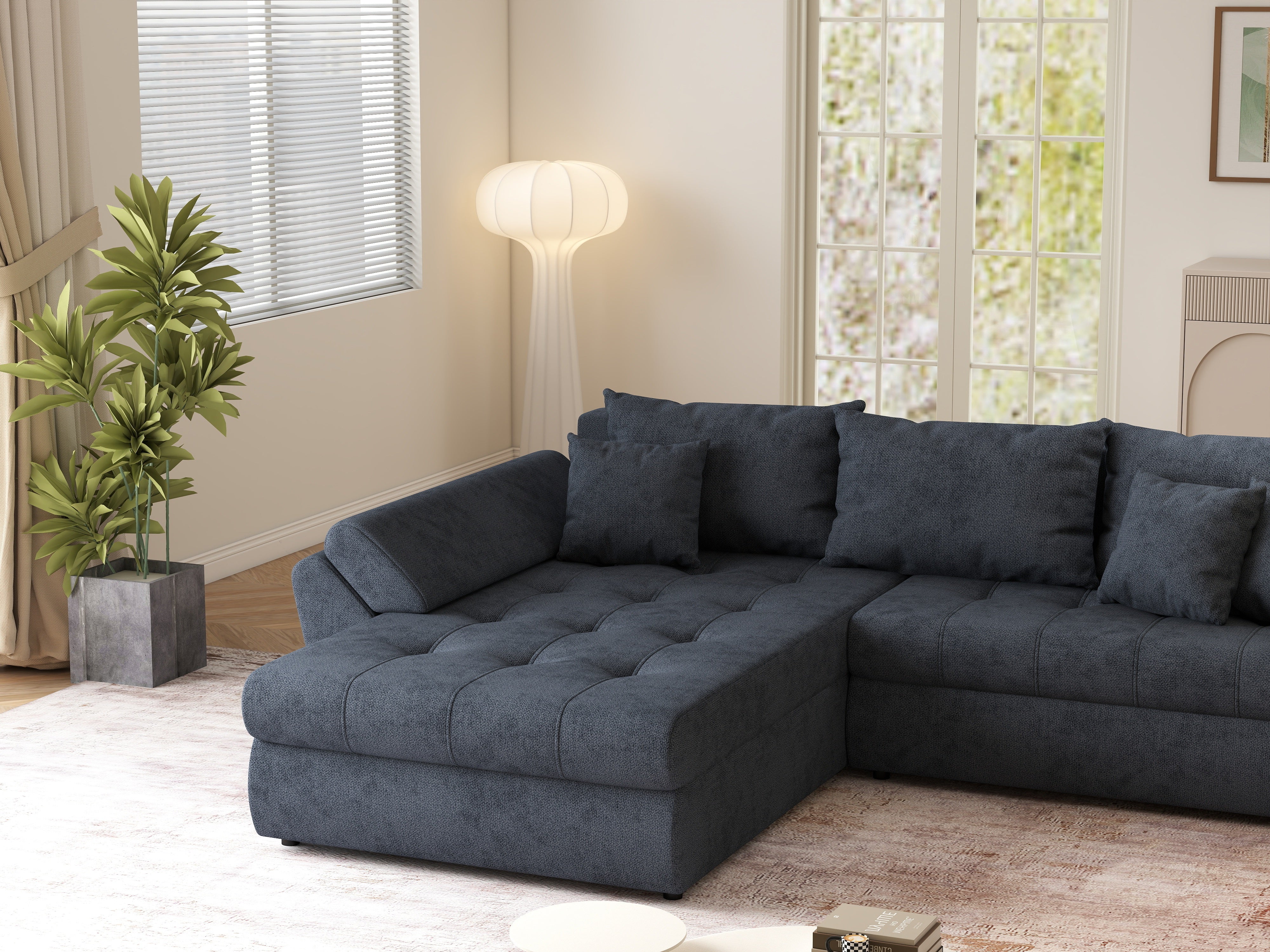 Colțar extensibil dumonde cu ladă de depozitare si sezut confortabil din spuma HR, Loana Antracit 270x185 cm Fabrica