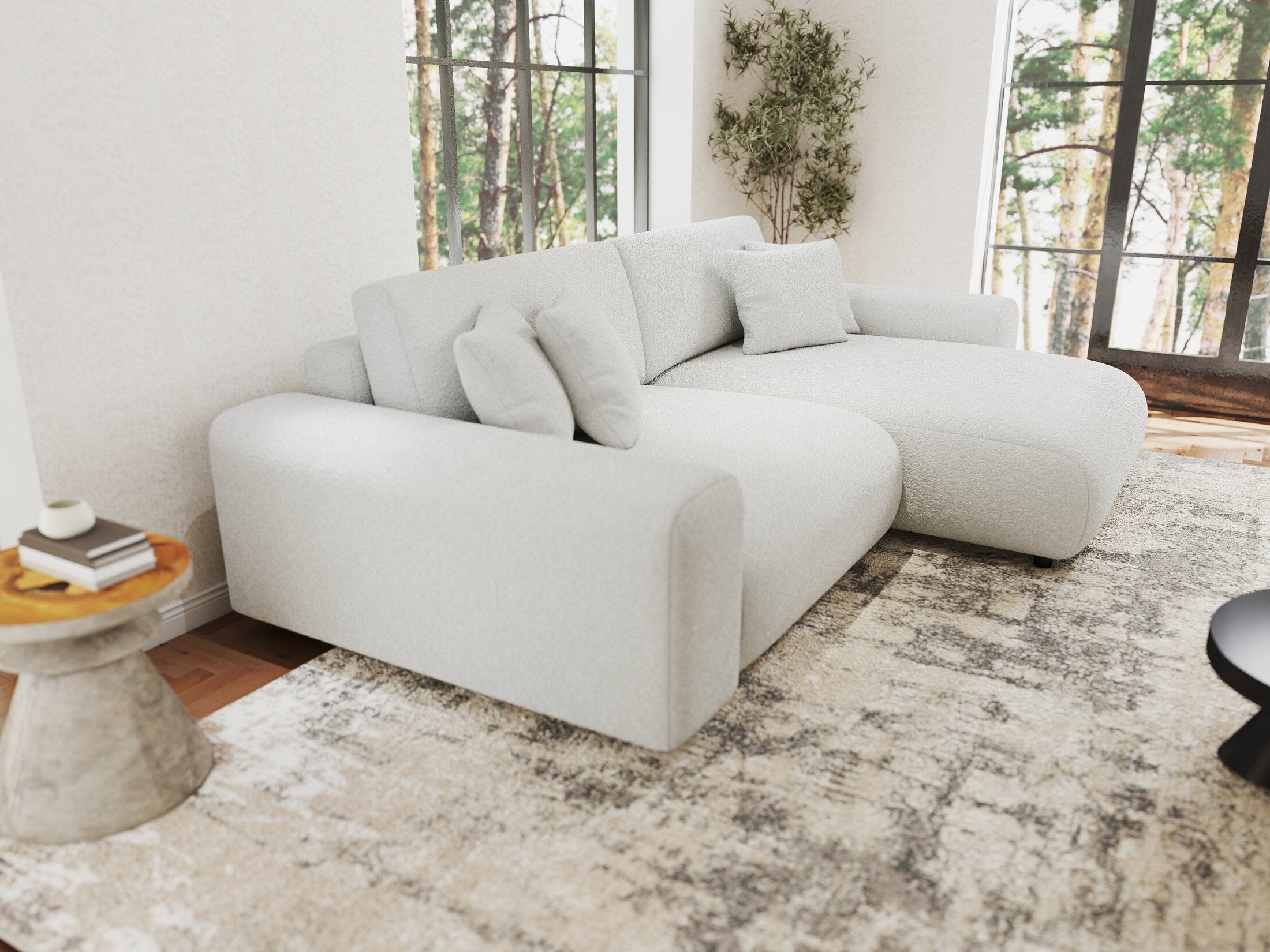 Colțar extensibil dumonde cu ladă de depozitare si sezut confortabil din spuma HR, Sarina Euphoria Alb 255x168 cm II