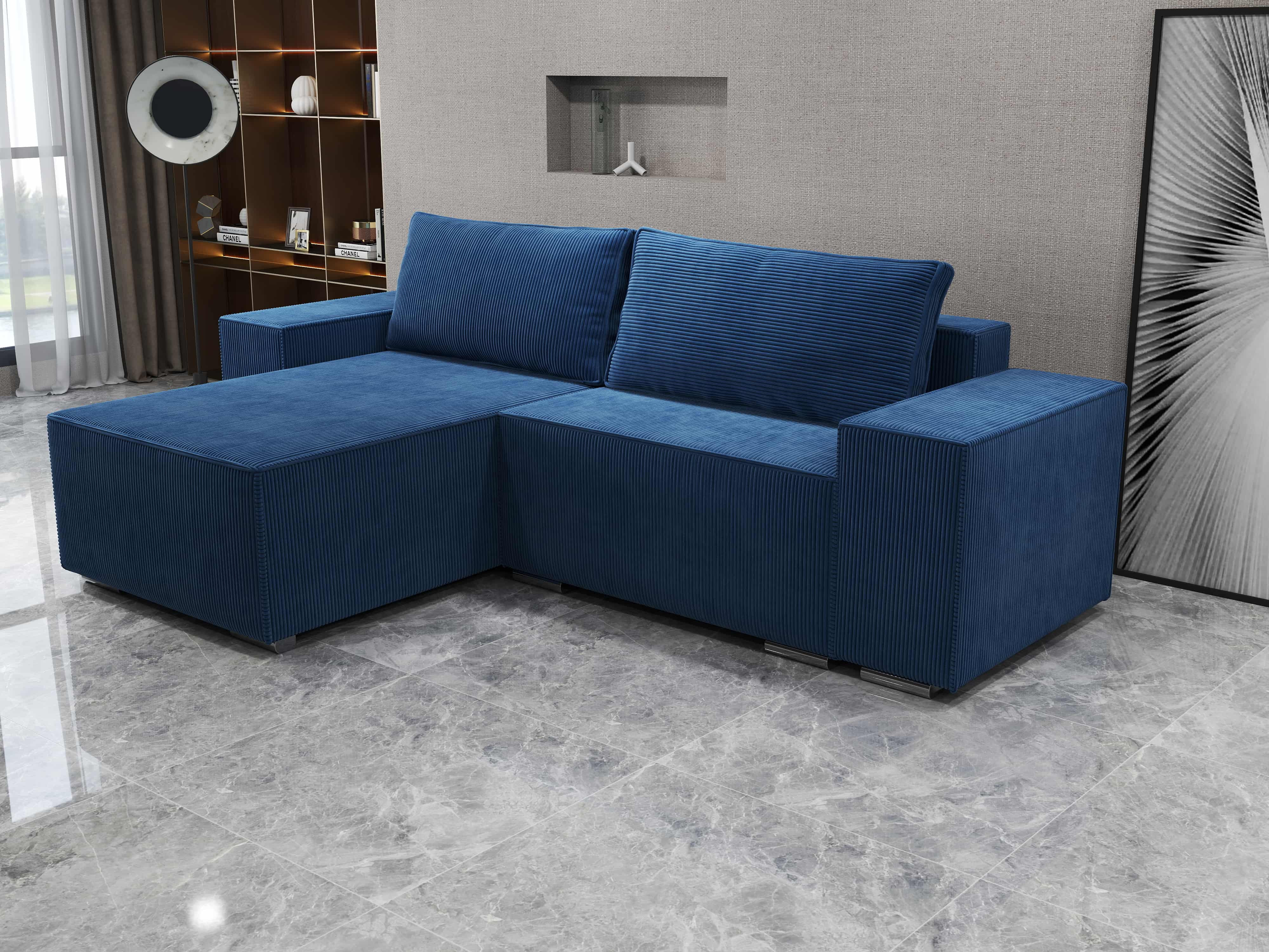 Colțar extensibil dumonde cu ladă de depozitare si sezut confortabil din spuma HR, Dream Zoom Albastru 290x185 cm Fabrica