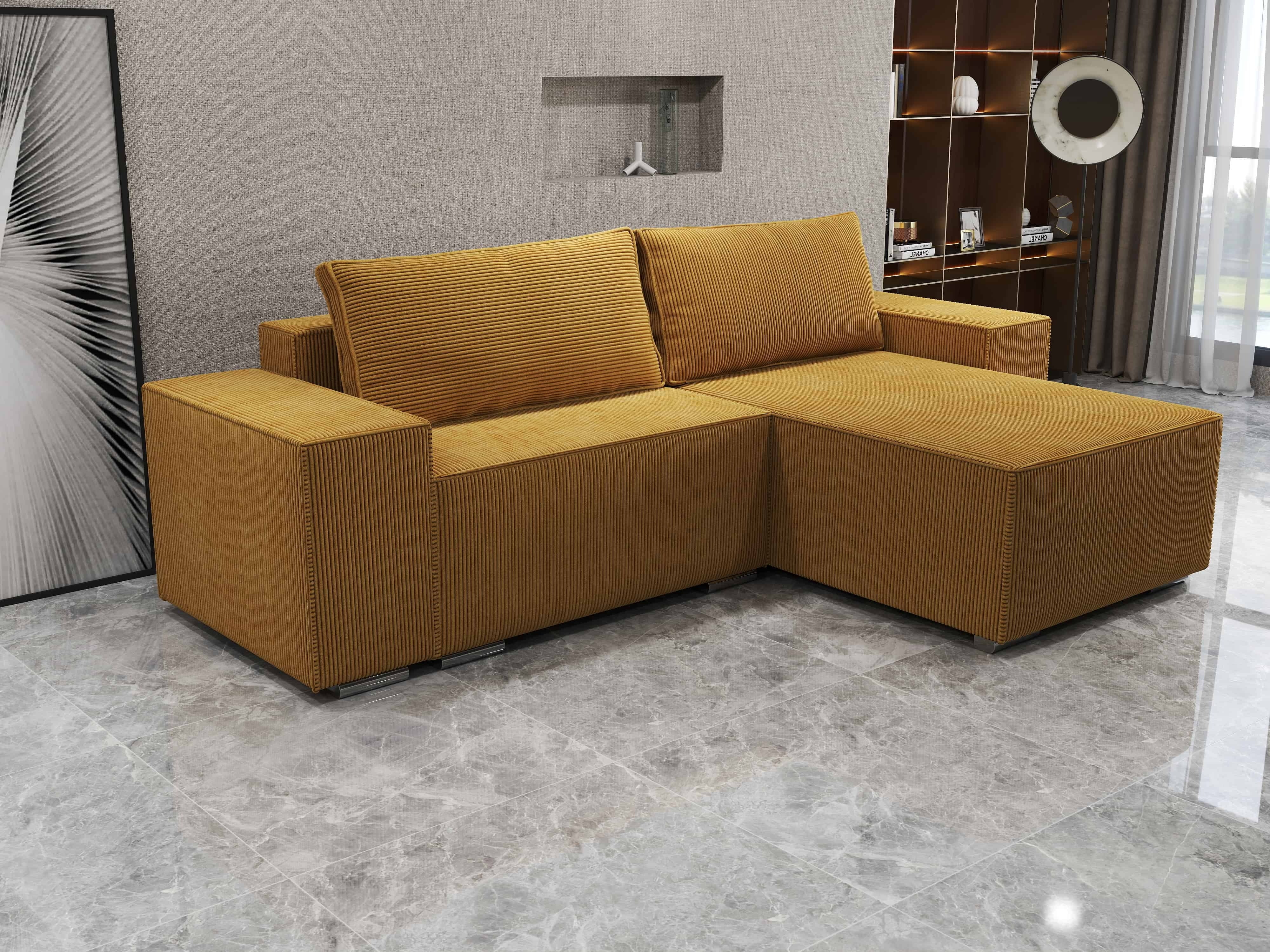 Colțar extensibil dumonde cu ladă de depozitare si sezut confortabil din spuma HR, Dream Zoom Mustar 290x185 cm II Fabrica