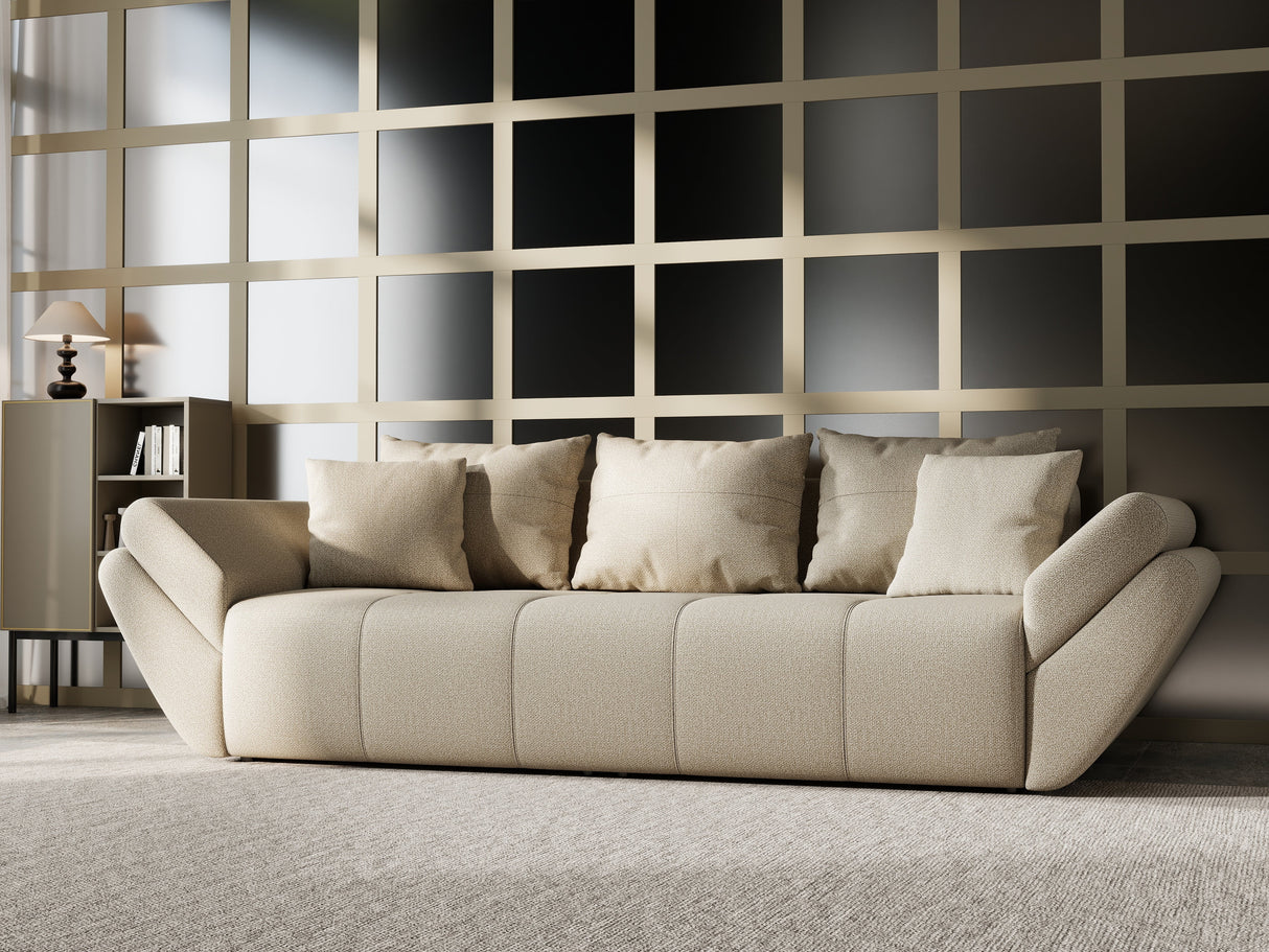 Canapea extensibilă dumonde cu ladă de depozitare si sezut confortabil din spuma HR, Berlin Bej 250x100 cm Fabrica