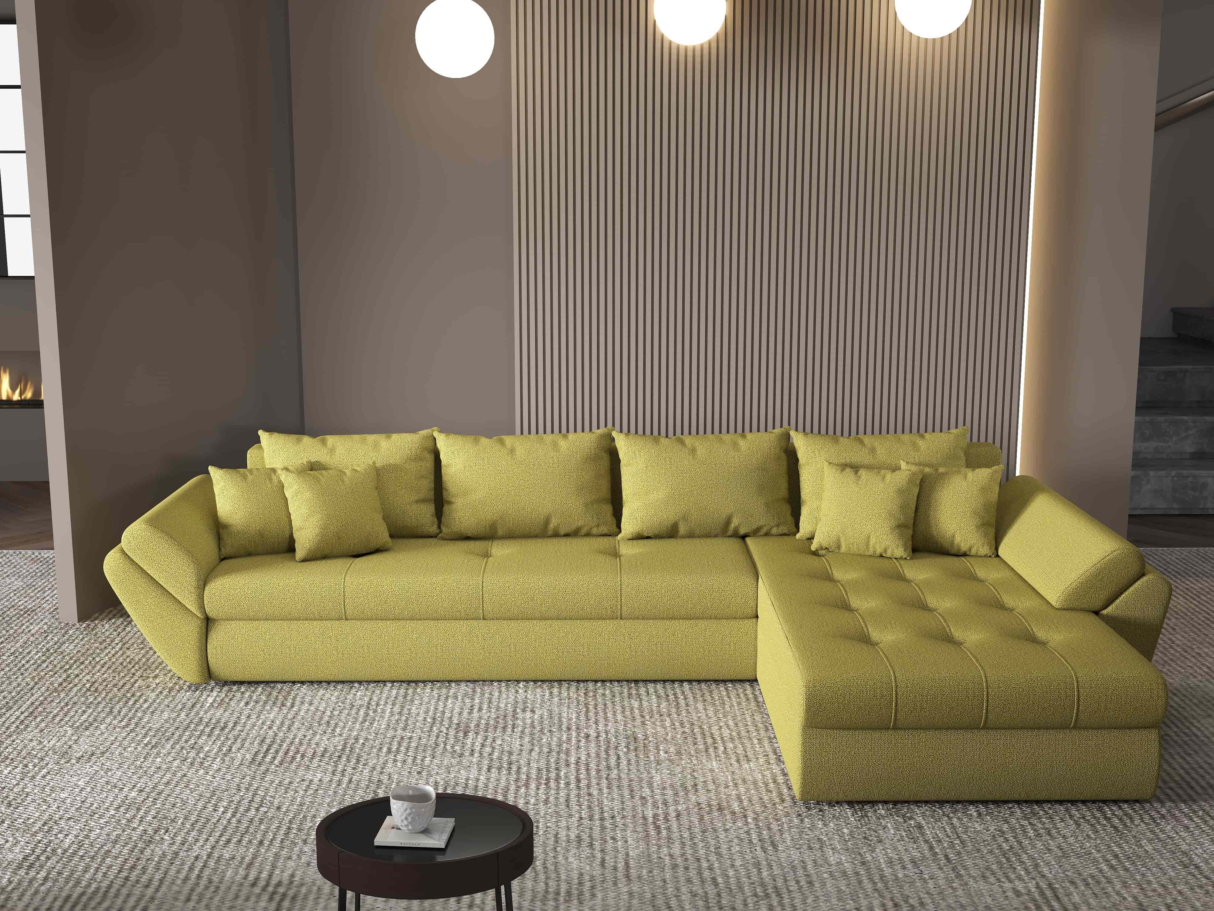 Colțar extensibil dumonde cu ladă de depozitare si sezut confortabil din spuma HR, Loana XL Enjoy Verde II 335x185 cm Fabrica