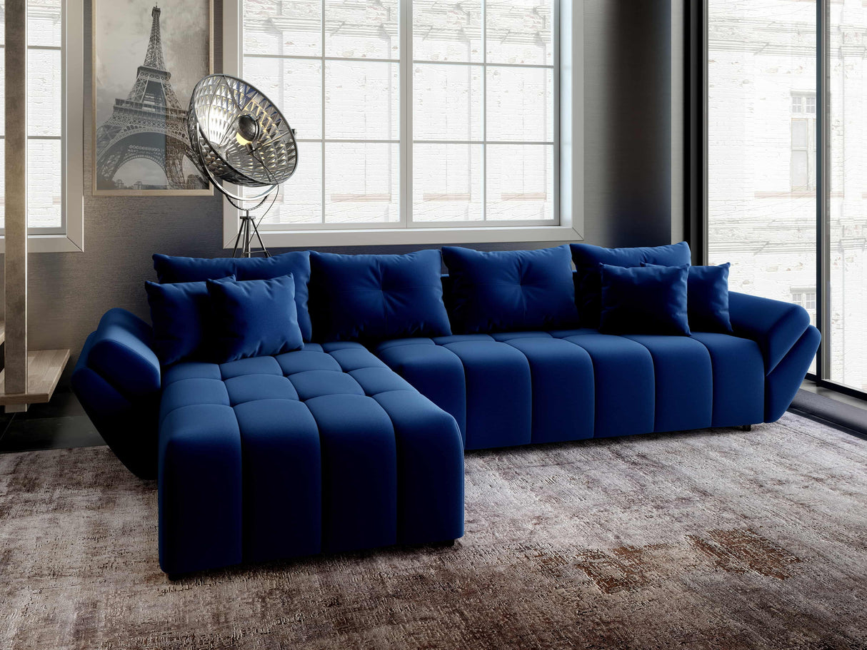 Colțar extensibil dumonde cu ladă de depozitare si sezut confortabil din spuma HR, Berlin XL Royal Albastru 350x185 cm Fabrica
