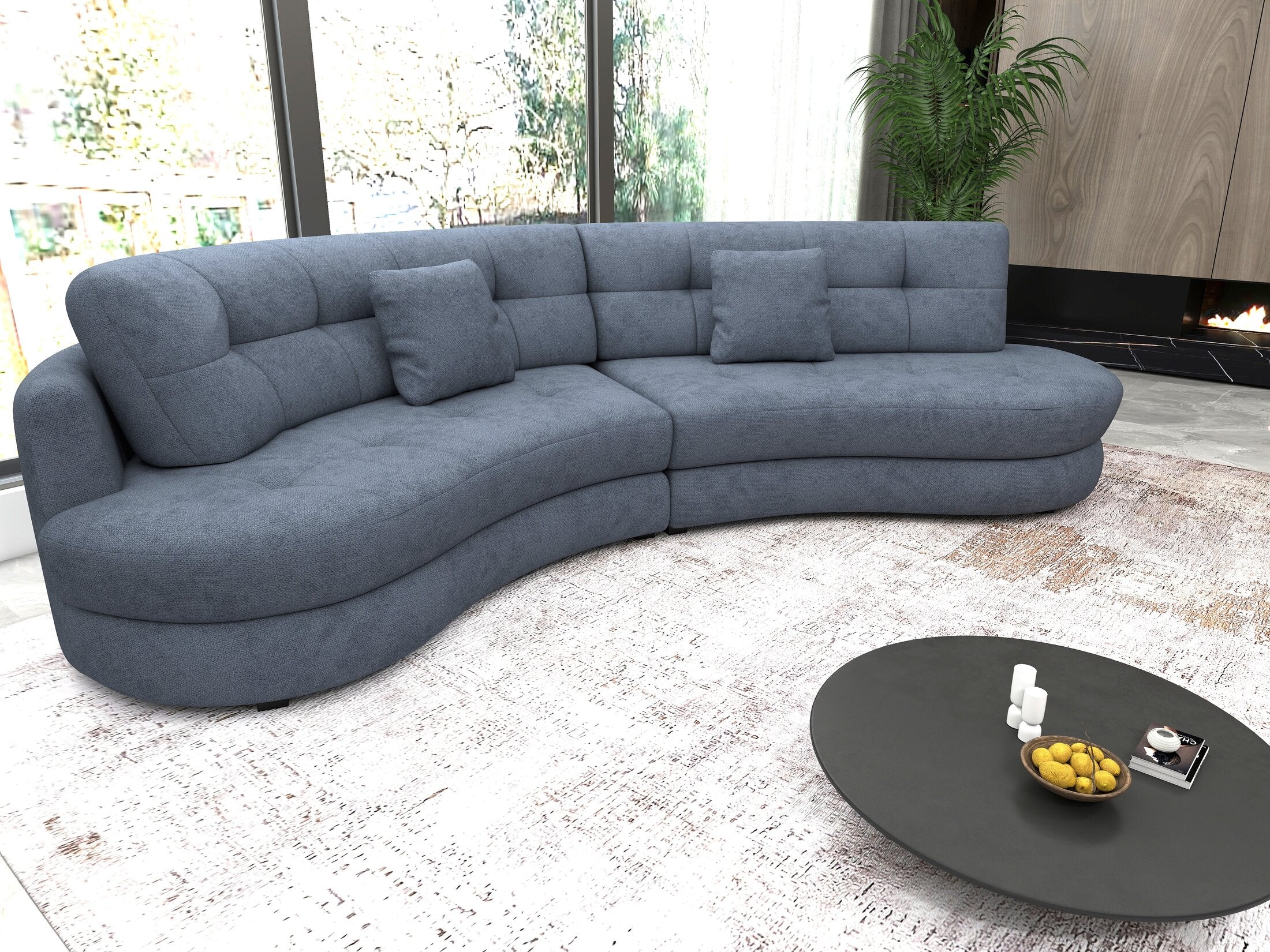 Canapea semirotunda dumonde cu șezut confortabil din spumă HR, Roma  Enjoy Antracit 300x160 cm