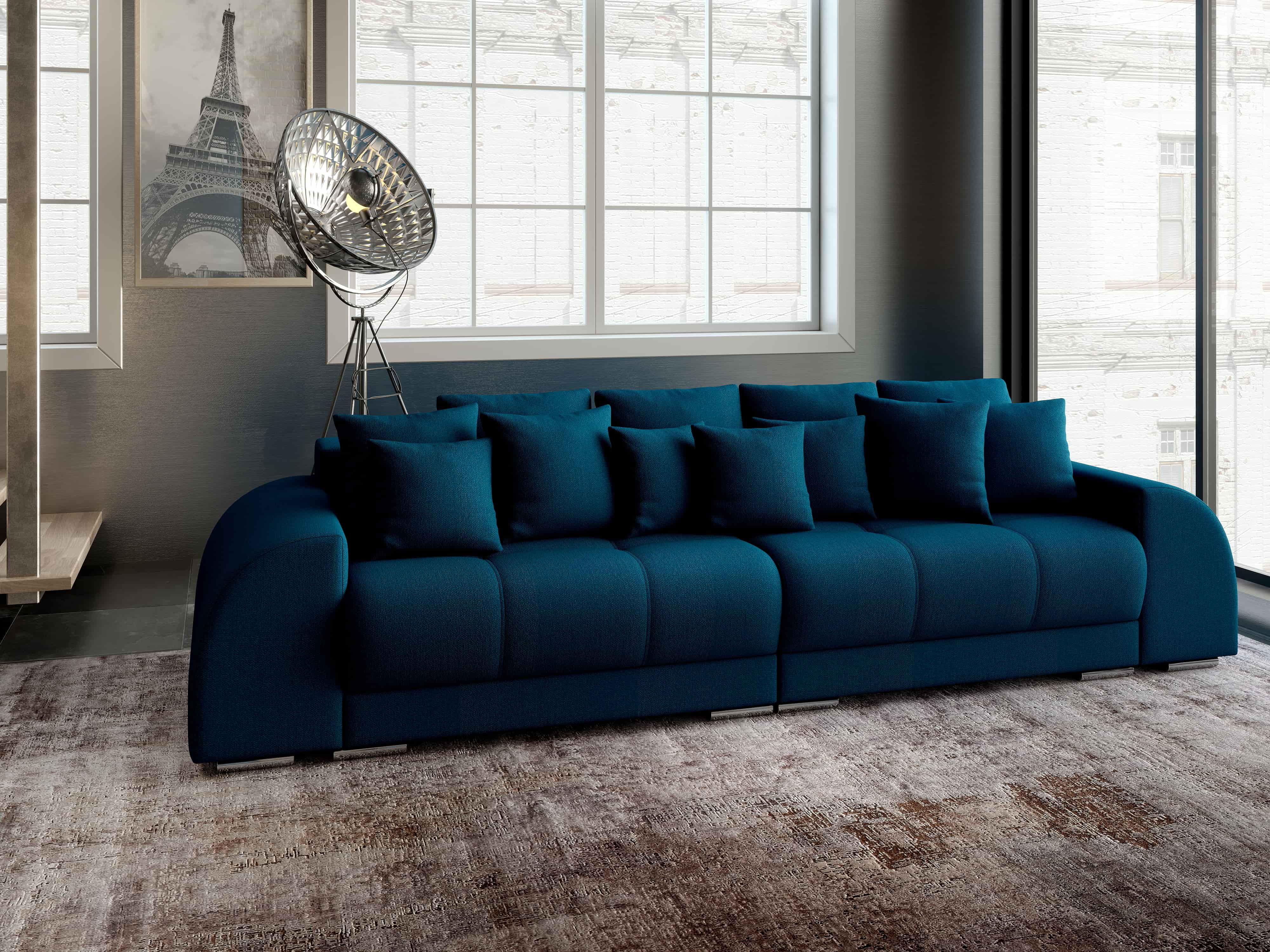 Canapea extensibilă dumonde cu 2 lăzi de depozitare si sezut confortabil din spuma HR, Big Sofa Verona Verde Petrol 310x100 cm Fabrica