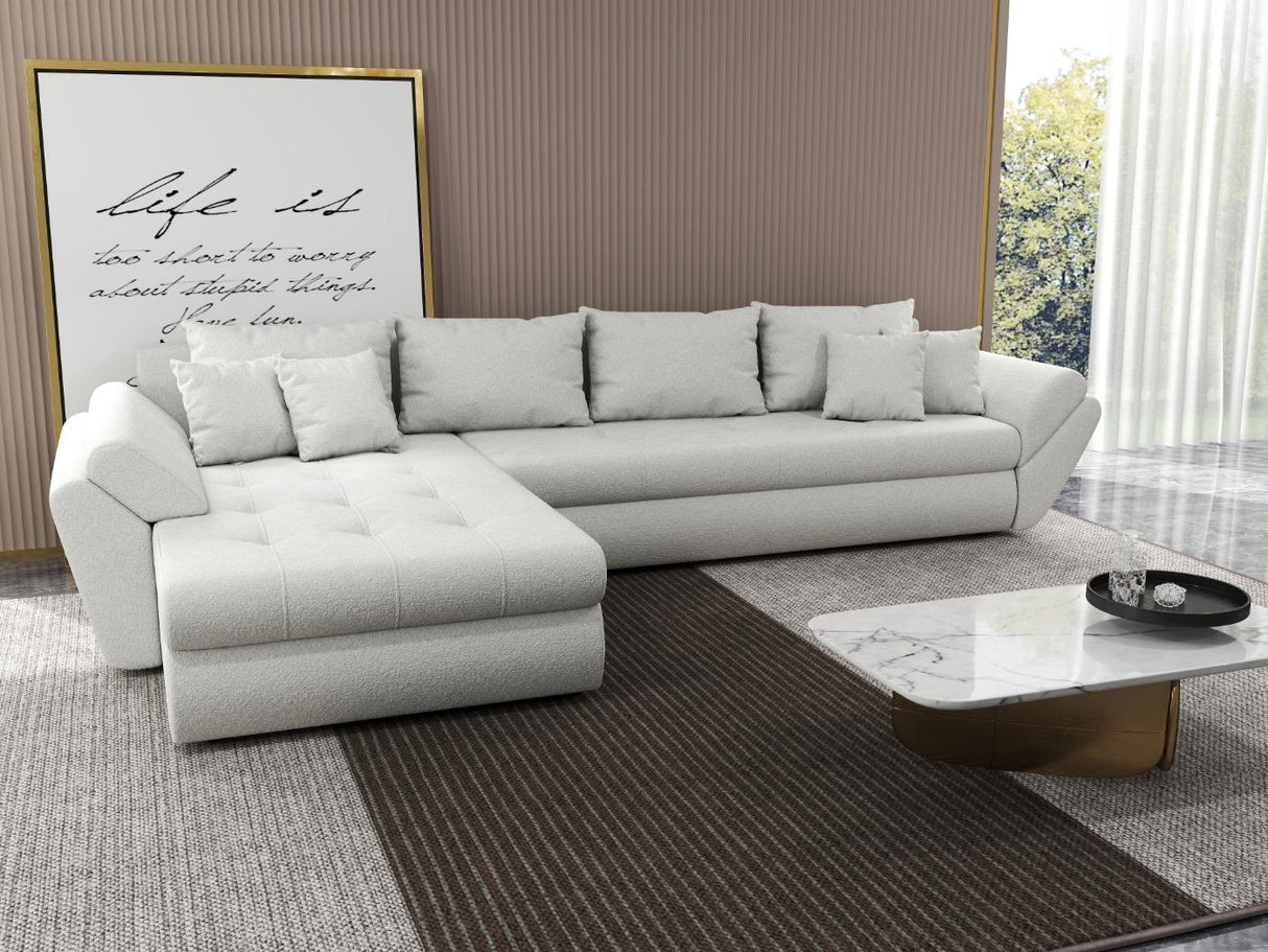 Colțar extensibil dumonde cu ladă de depozitare si sezut confortabil din spuma HR, Loana XL Euphoria Alb 335x185 cm Fabrica
