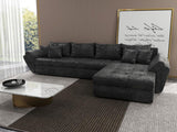 Colțar extensibil dumonde cu ladă de depozitare si sezut confortabil din spuma HR, Loana XL Euphoria Negru II 335x185 cm Fabrica