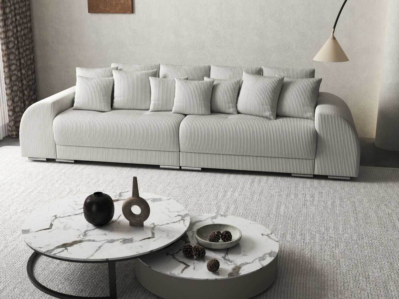 Canapea extensibilă dumonde cu 2 lăzi de depozitare si sezut confortabil din spuma HR, Verona Zoom Light Grey 310x100 cm Fabrica