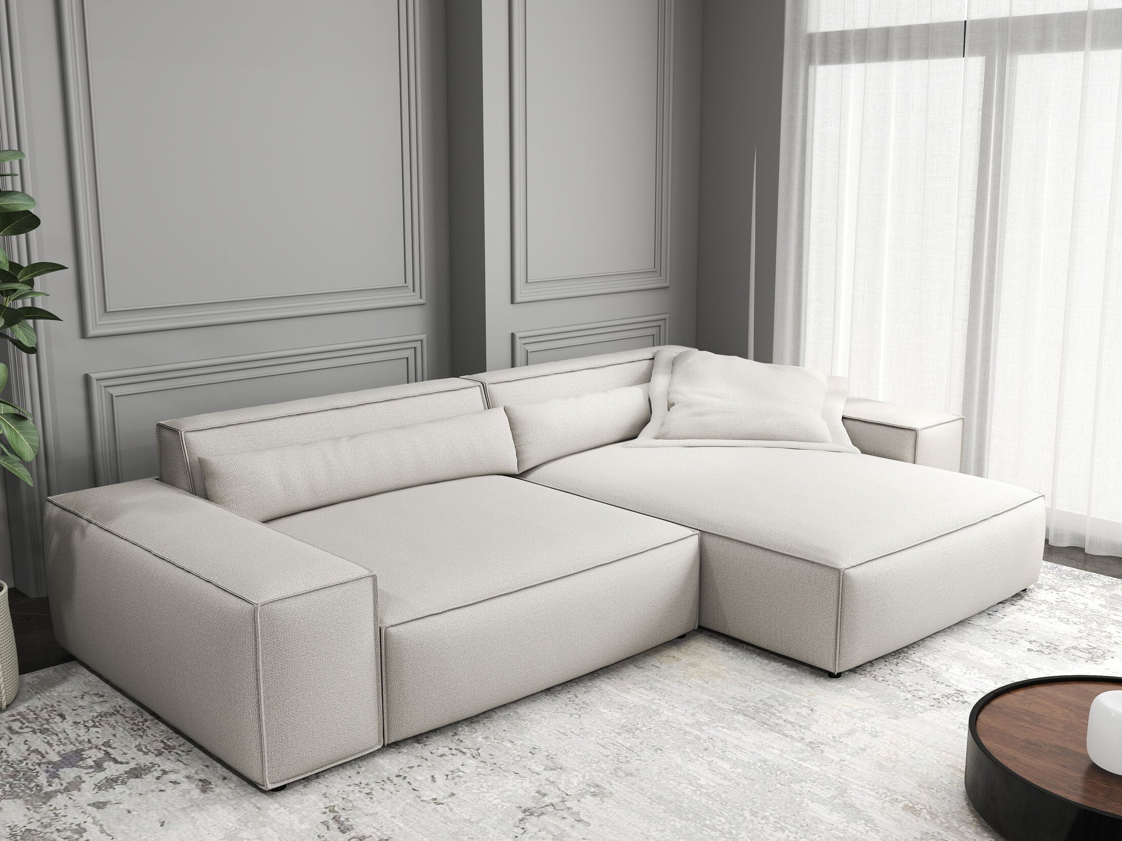 Colțar dumonde cu șezut confortabil din spumă HR, Marvelo Enjoy Bej 264x175 cm II