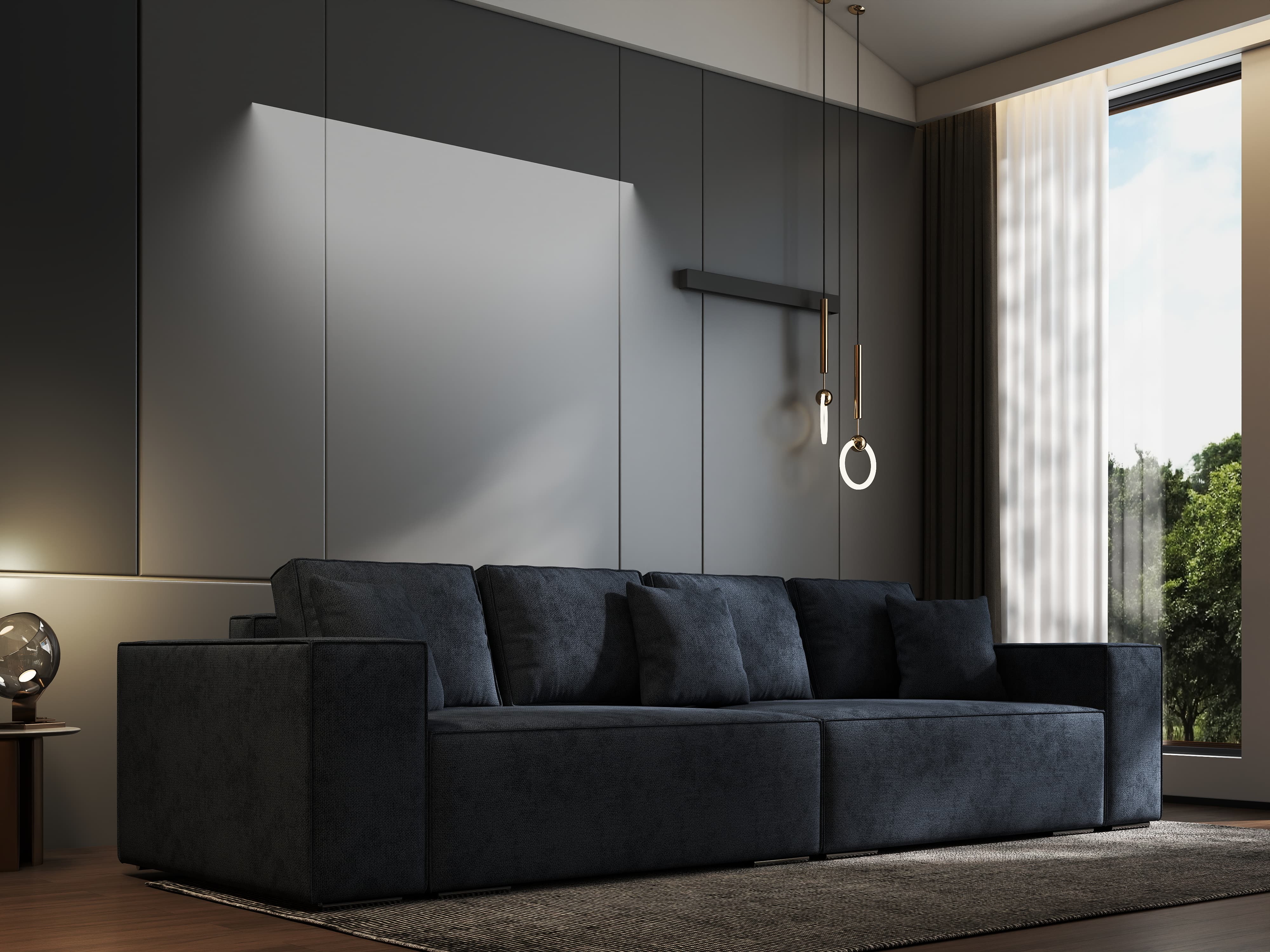 Canapea extensibilă dumonde cu ladă de depozitare si sezut confortabil din spuma HR, Dream Enjoy Antracit 310x100 cm Fabrica