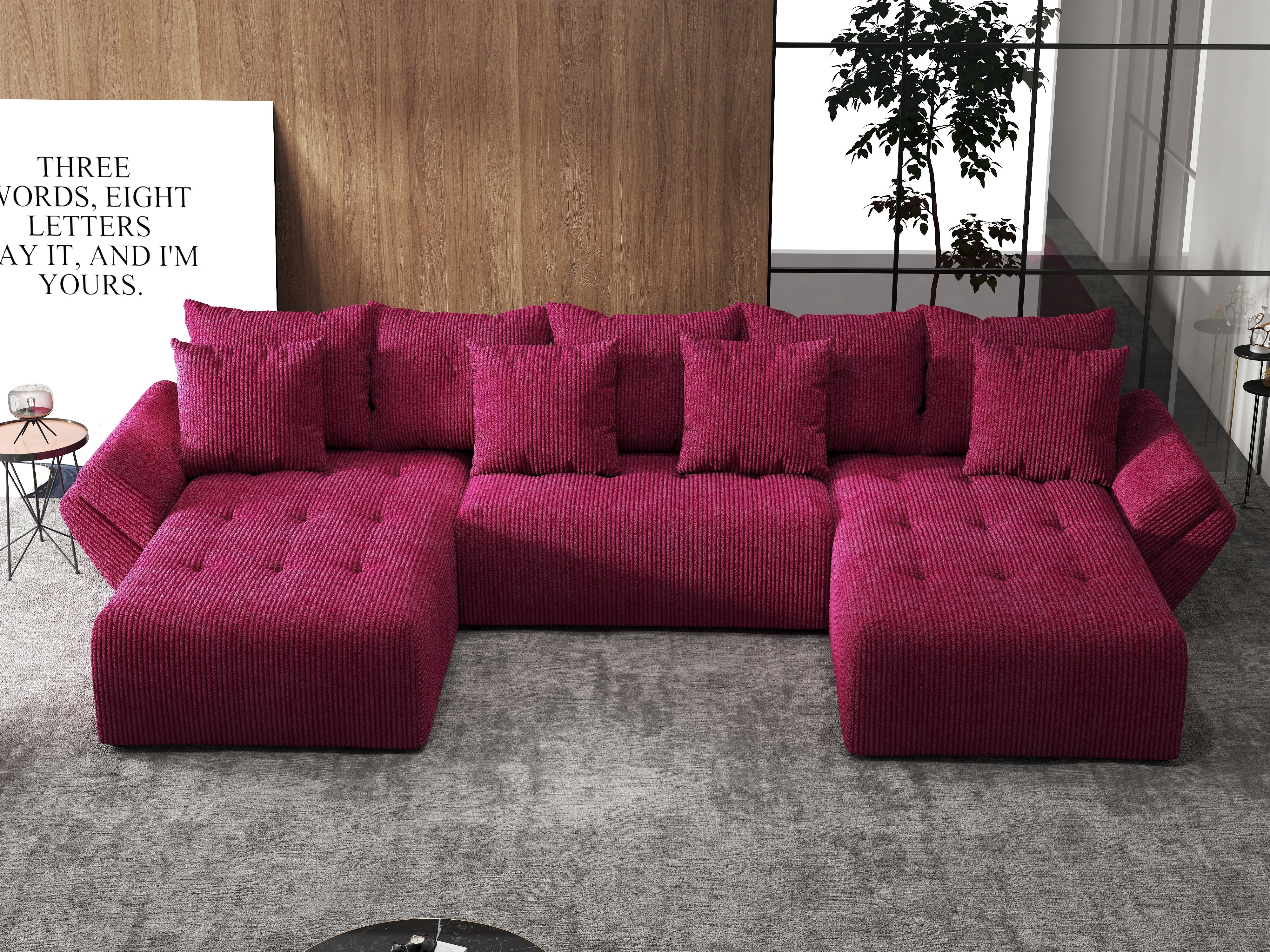 Colțar extensibil dumonde cu ladă de depozitare si sezut confortabil din spuma HR, Berlin U Zoom Bordeaux 380x180 cm Fabrica