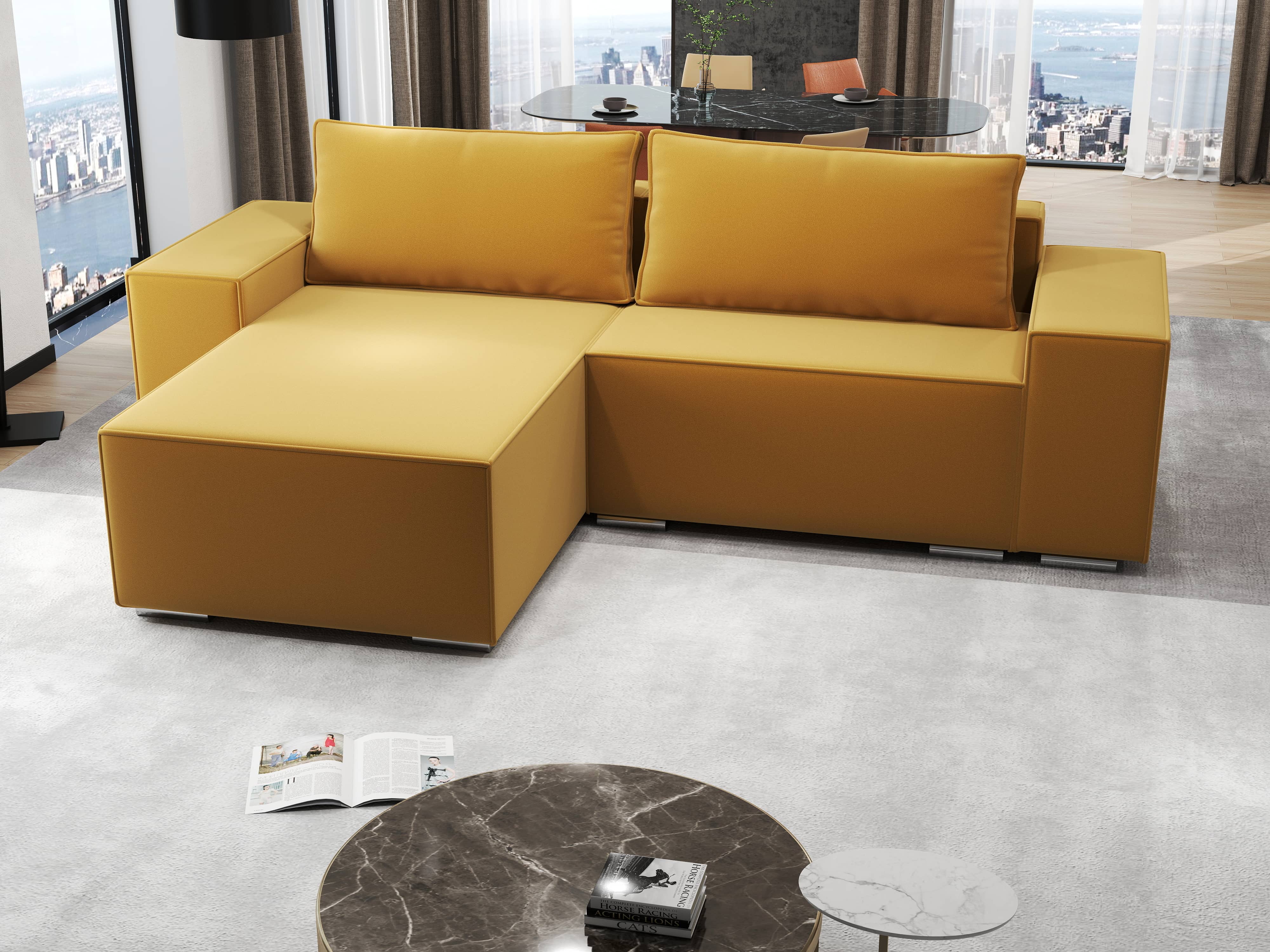 Colțar extensibil dumonde cu ladă de depozitare si sezut confortabil din spuma HR, Dream Royal Mustar 290x185 cm Fabrica