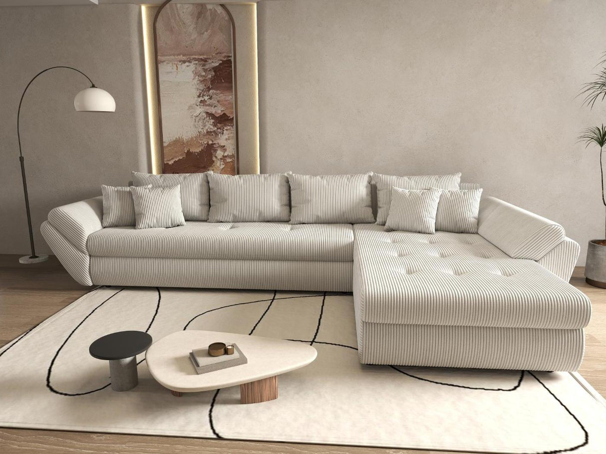 Colțar extensibil dumonde cu ladă de depozitare si sezut confortabil din spuma HR, Loana XL Zoom Gri II 335x185 cm Fabrica