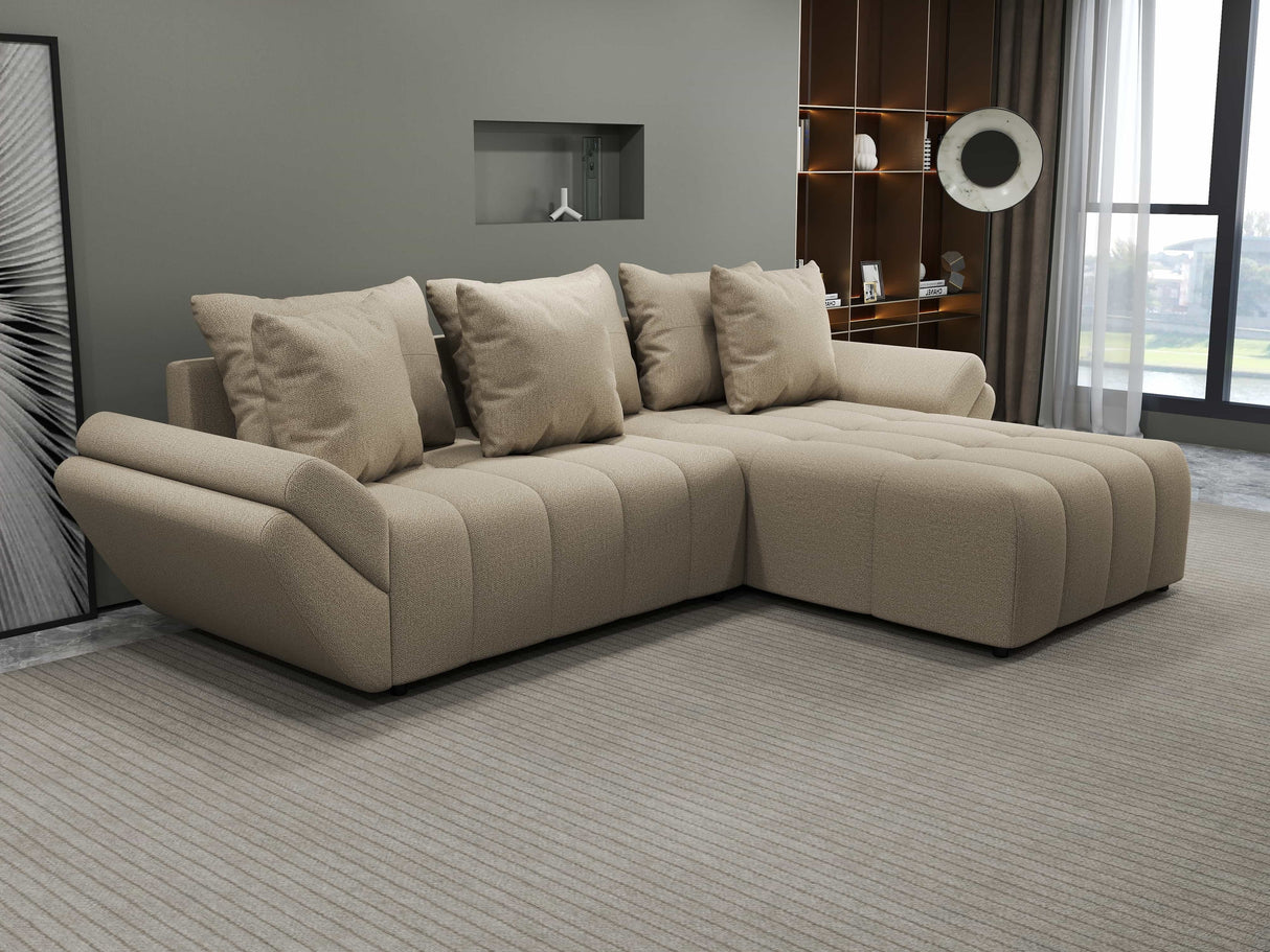 Colțar extensibil dumonde cu ladă de depozitare si sezut confortabil din spuma HR, Berlin Enjoy Beige 280x185 cm II Fabrica