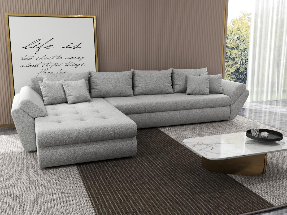 Colțar extensibil dumonde cu ladă de depozitare si sezut confortabil din spuma HR, Loana XL Euphoria Gri 335x185 cm Fabrica