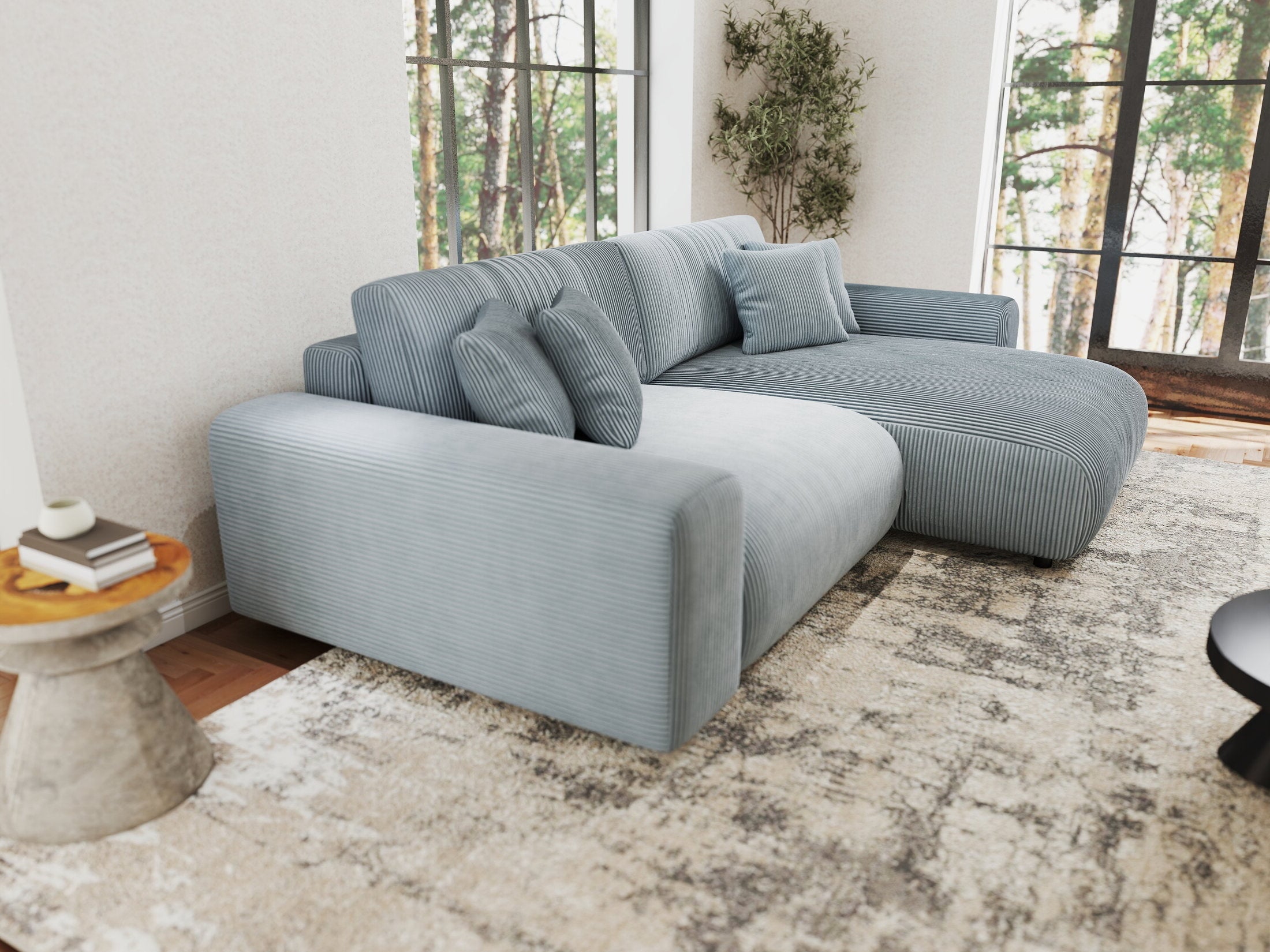 Colțar extensibil dumonde cu ladă de depozitare si sezut confortabil din spuma HR, Sarina Zoom Gri Mint 255x168 cm II